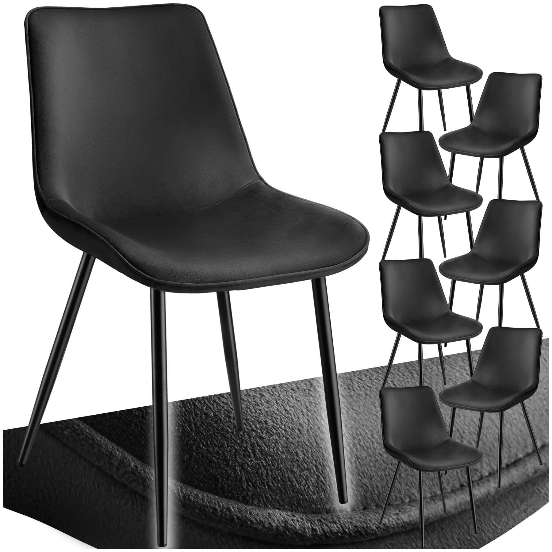 Lot De 8 Chaises Rembourrées Aspect Velours Assise Ergonomique Noir