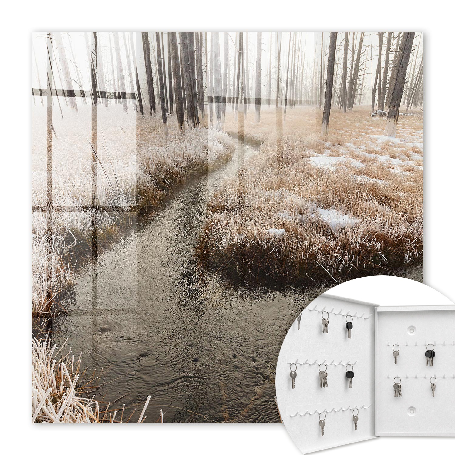 Armoire À Clés - (30 Cm X 30 Cm) - Boîte À Clés Murale - Coffret De Rangement Pour Clés - Couleur Blanche - Ouverture Vers La Gauche - Pour Maison Et Bureau - Rivière D'Hiver