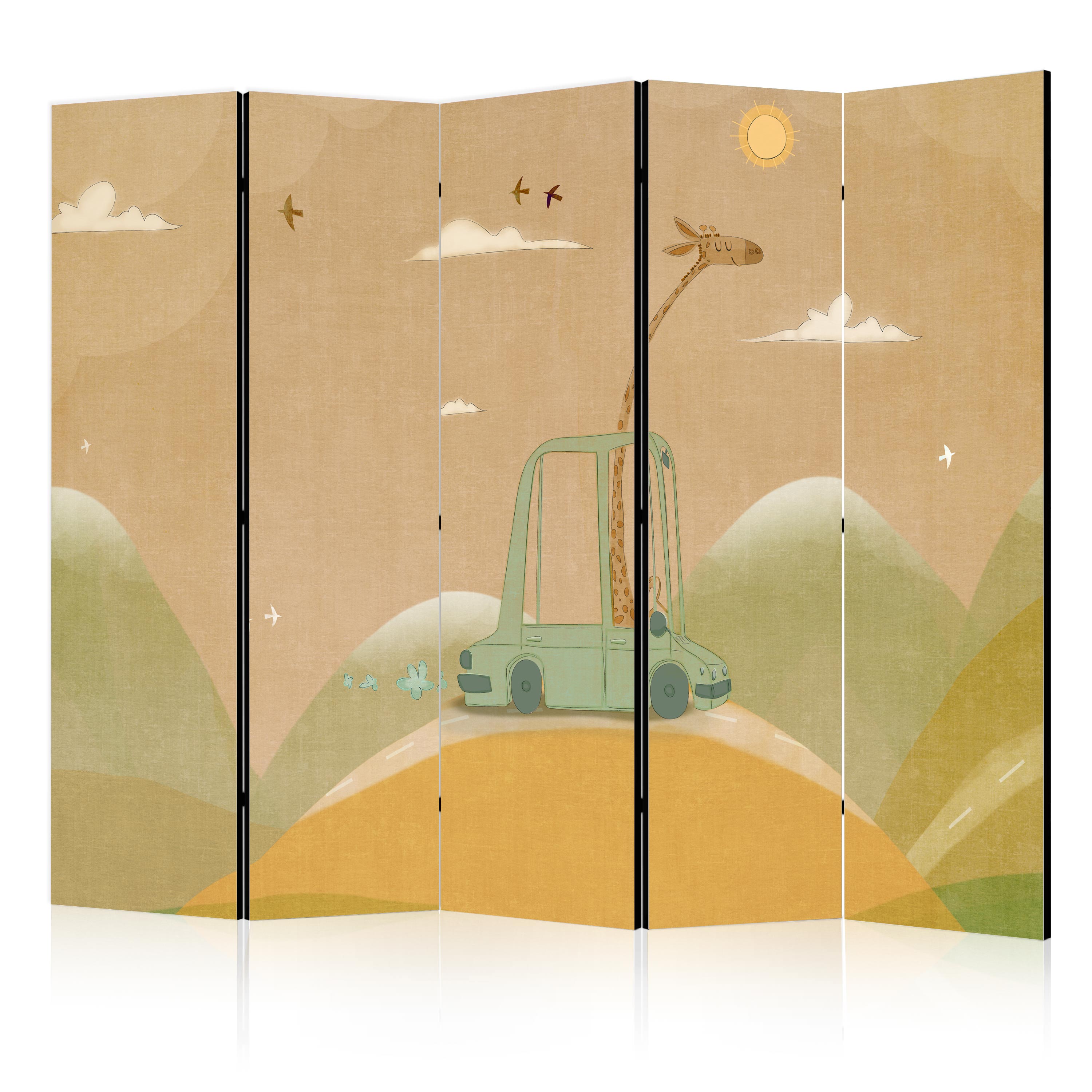 Paravent - Girafe Conduisant Une Voiture Par Une Belle Journée Ensoleillée 225x172