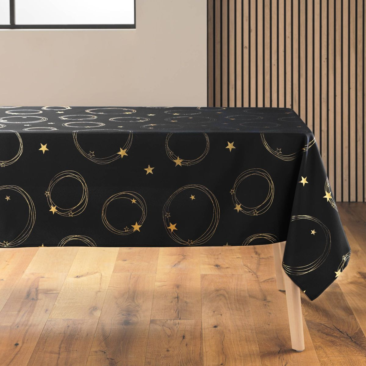 Nappe Imprimé Métallisé "star" 150x240cm Noir & Or