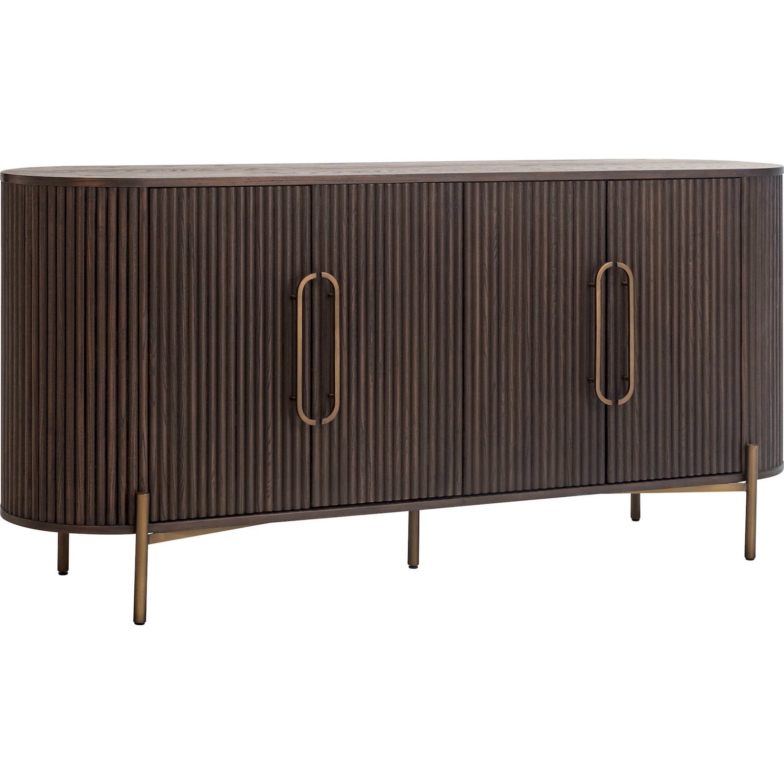 Buffet Contemporain En Brun Foncé Avec Finition Striée - Brun Et Or