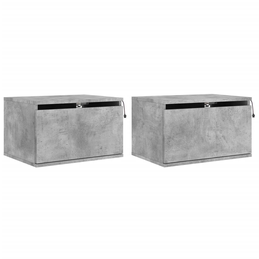 Lot De 2 Tables De Chevet Murales Avec Lumières Led Tiroir En Bois D'ingénierie Dec036158