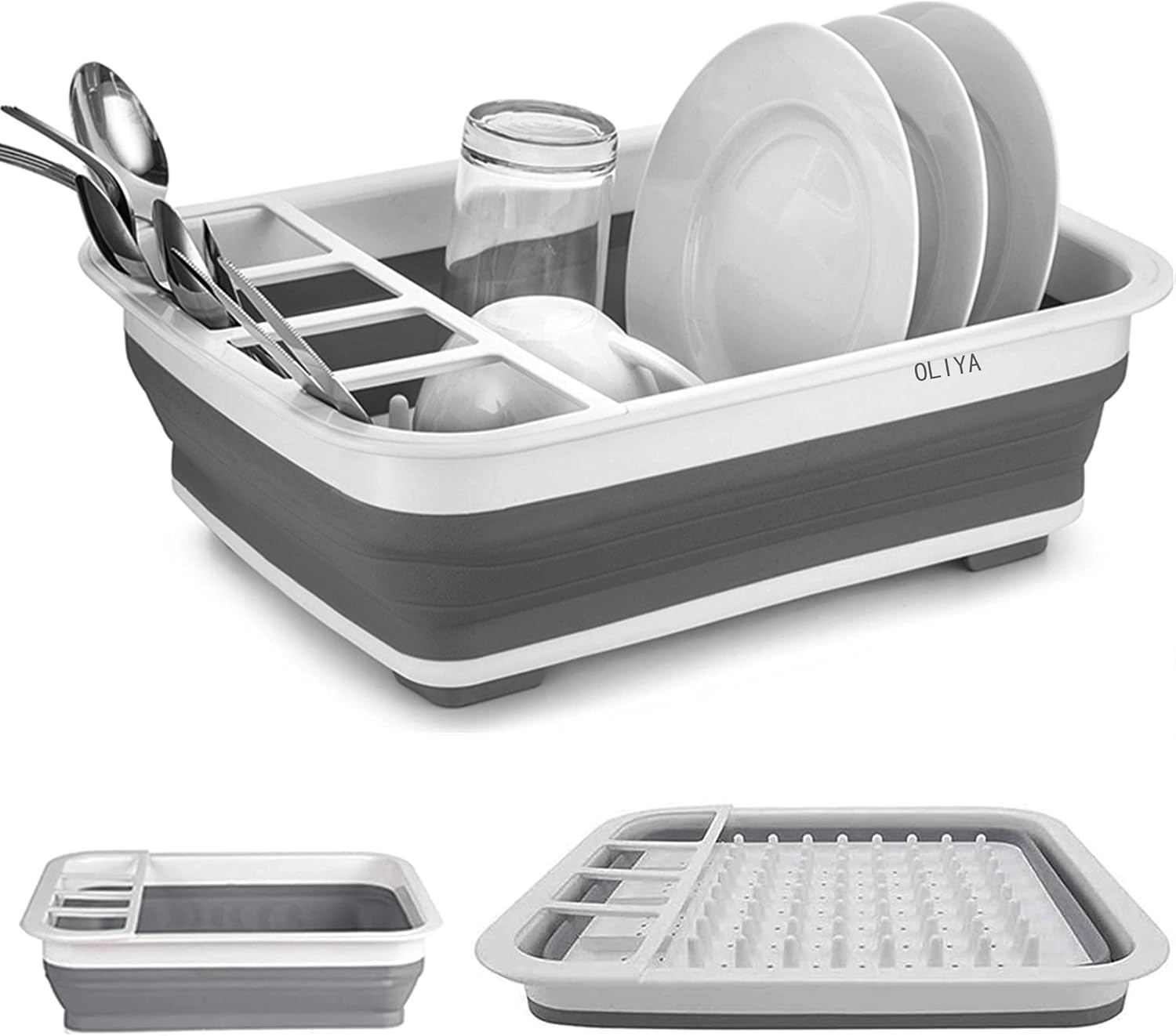 Égouttoir À Vaisselle Pliable Gris Blanc