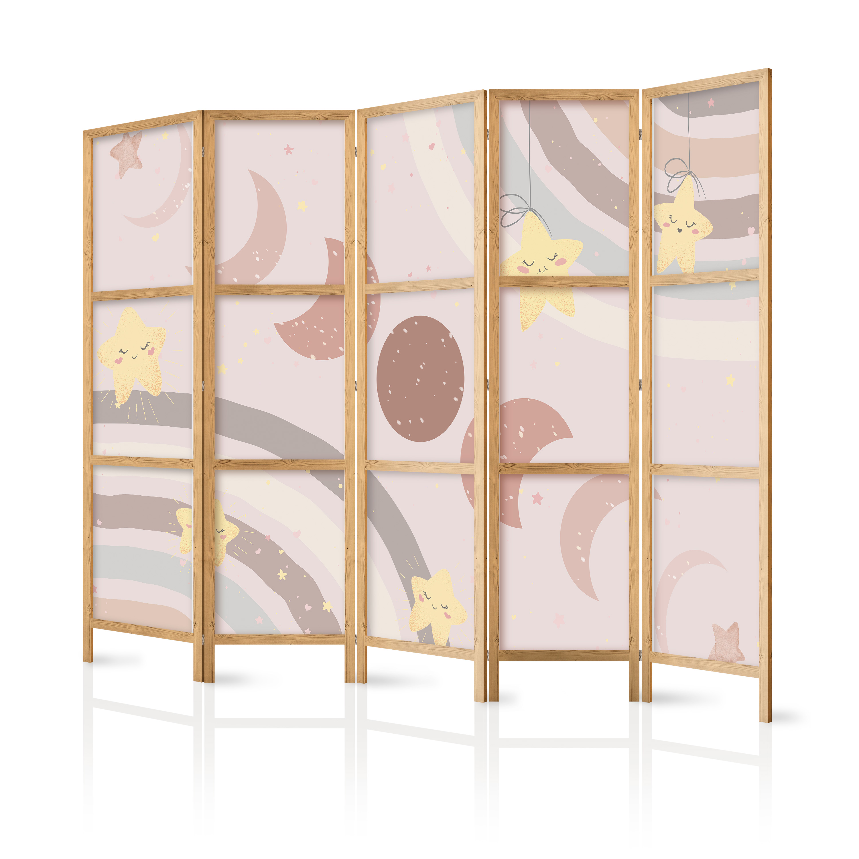 Paravent Japonais -étoiles Jaunes Dans Le Ciel De Couleur Beige Clair. 225x172