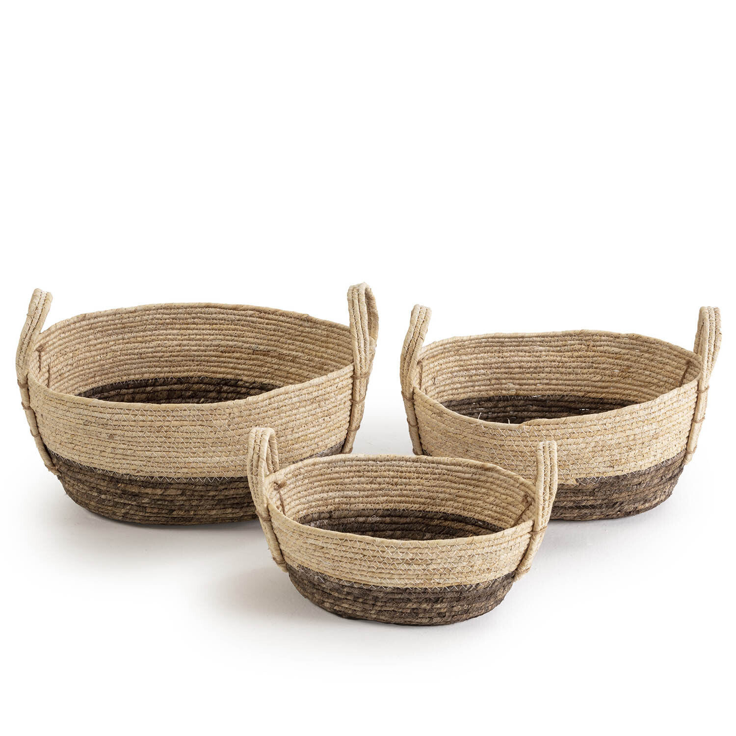 Set De 3 Paniers Xiana Fibre Naturelle, Blanc/marron
