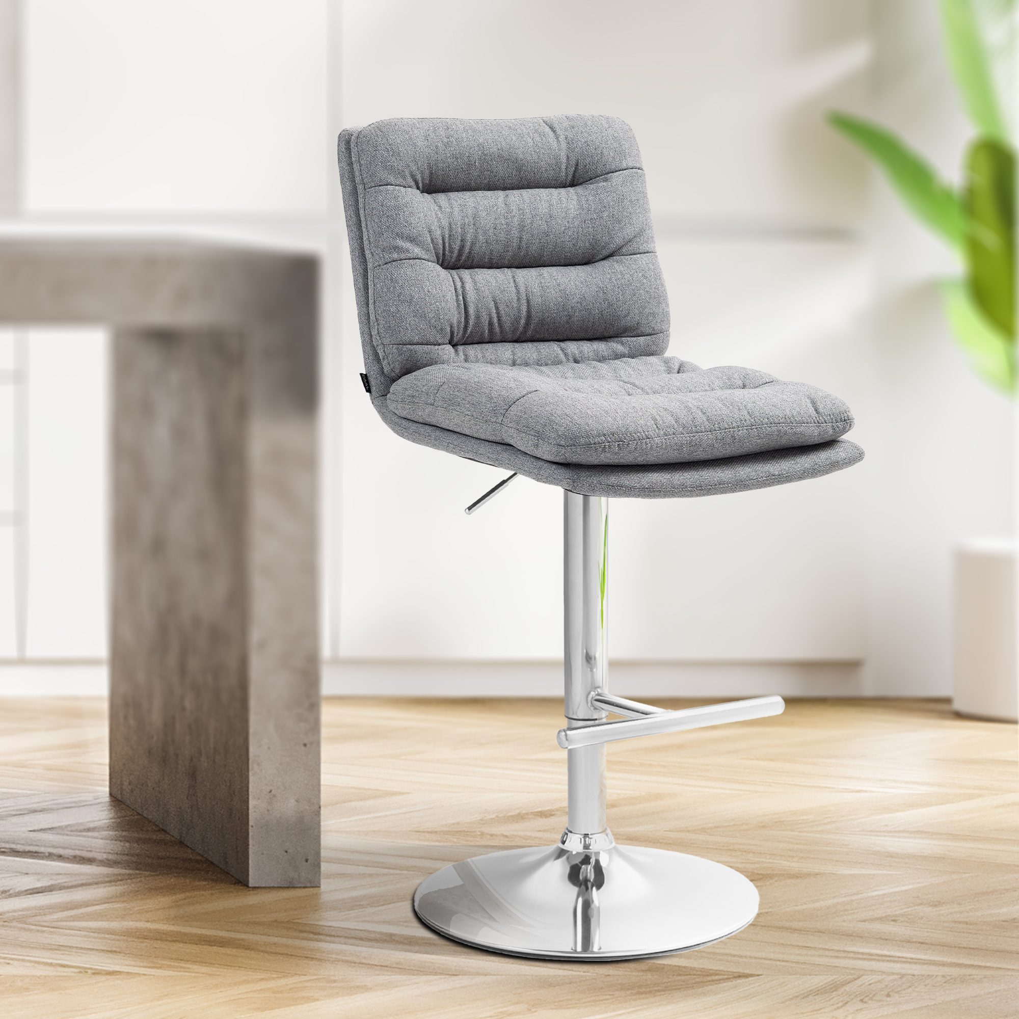 Tabouret De Bar Damar Tissu Chromé Gris