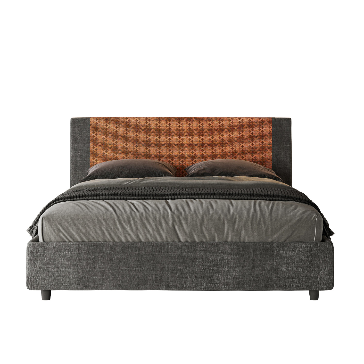 Lit Sans Sommier Rembourré 160x200 Tissu Labirinto 04 Orange Rosal