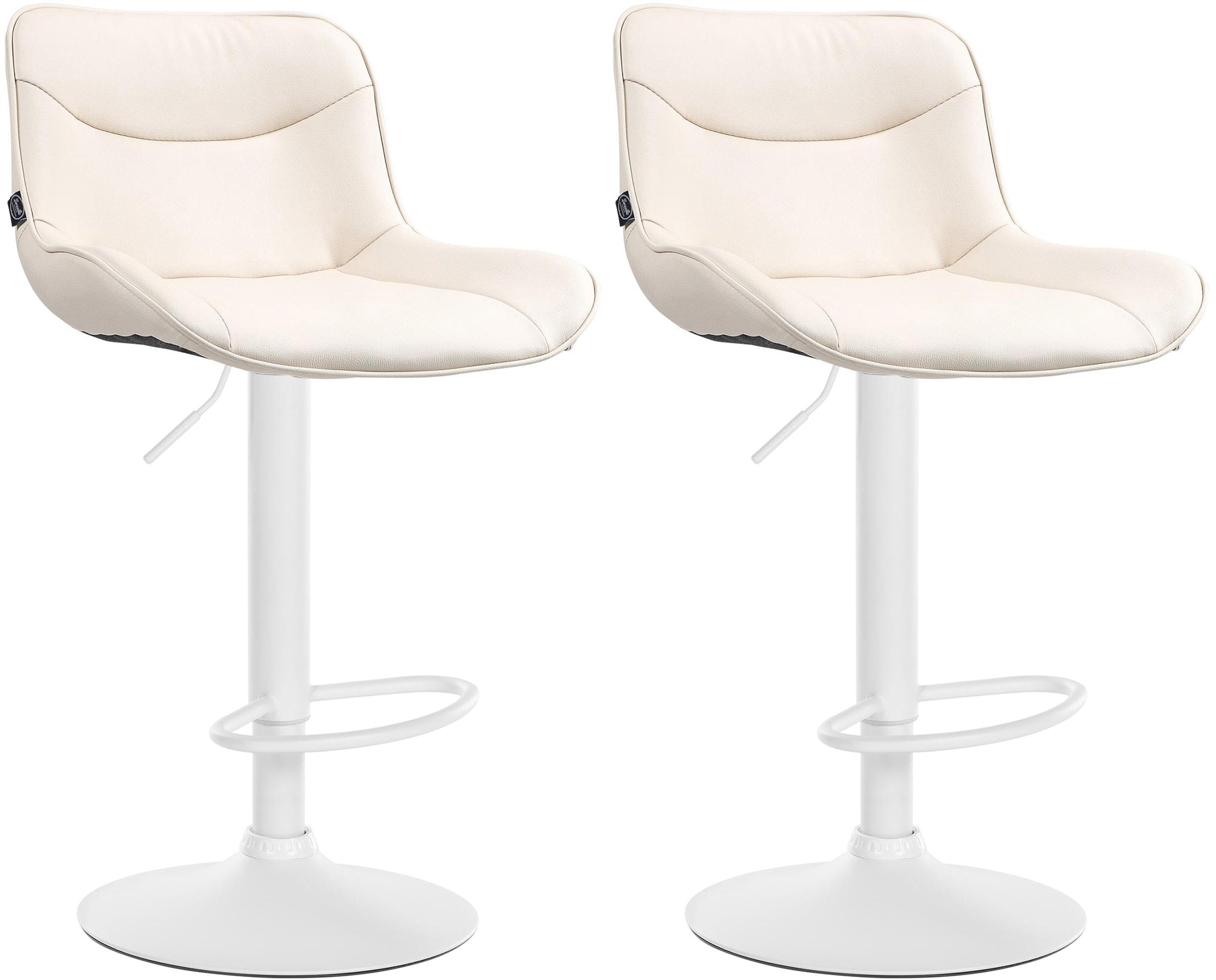 Lot De 2 Tabourets De Bar X1 Avec Coutures Décoratives En Pvc Crème Pied 10_0004457