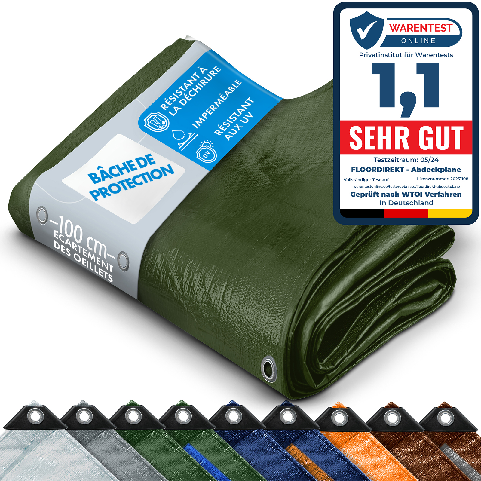 Bâche De Protection Imperméable 140 G-m² Vert 6 X 8 M - Floordirekt