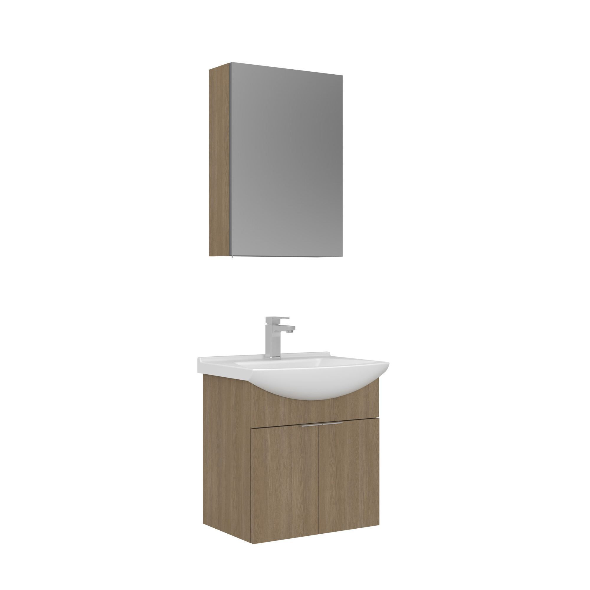 Meuble Avec Simple Vasque Et Miroir "purus 55" - 55 X 50 X 58 Cm - Oak