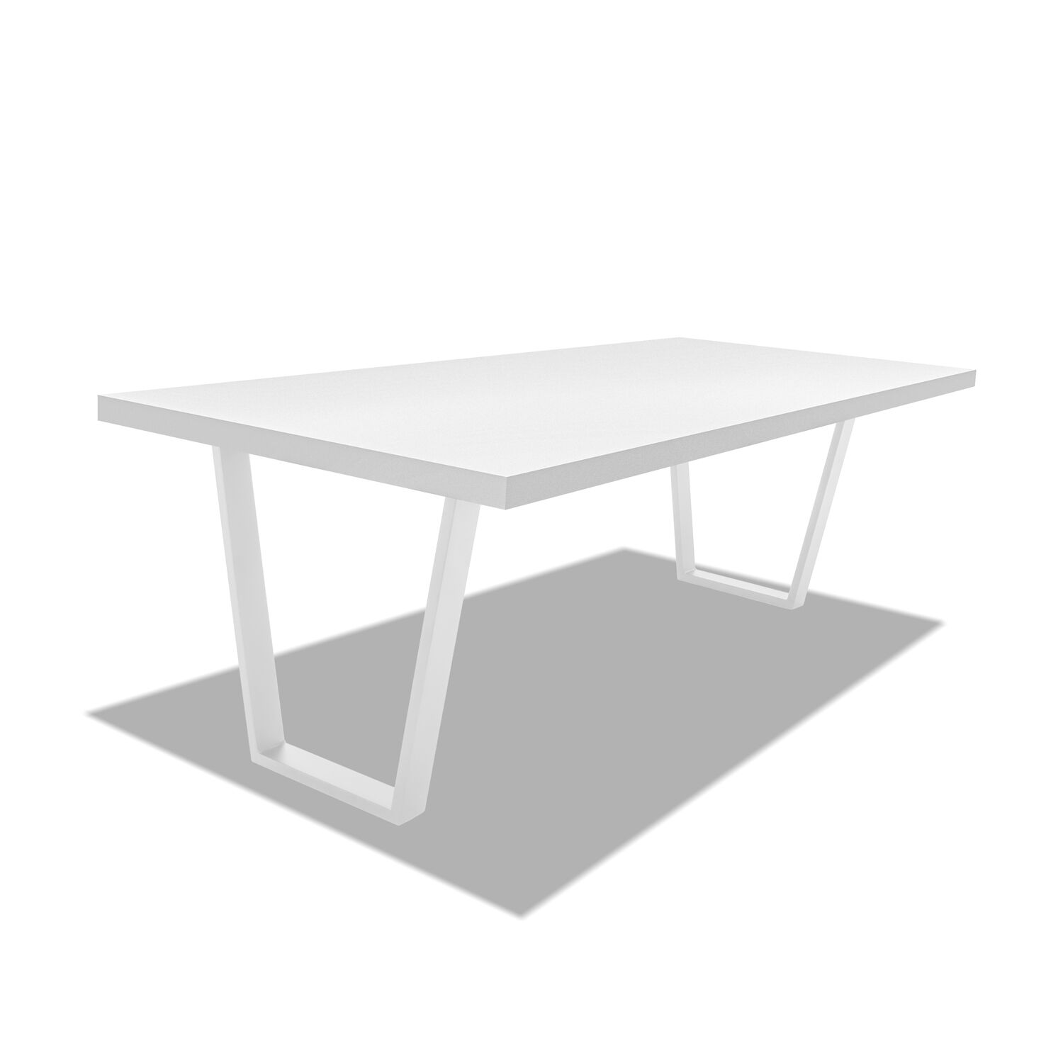 Table De Salle À Manger En Bois Et Métal - Pieds Blancs Trapézoïdaux - 220x100 Cm