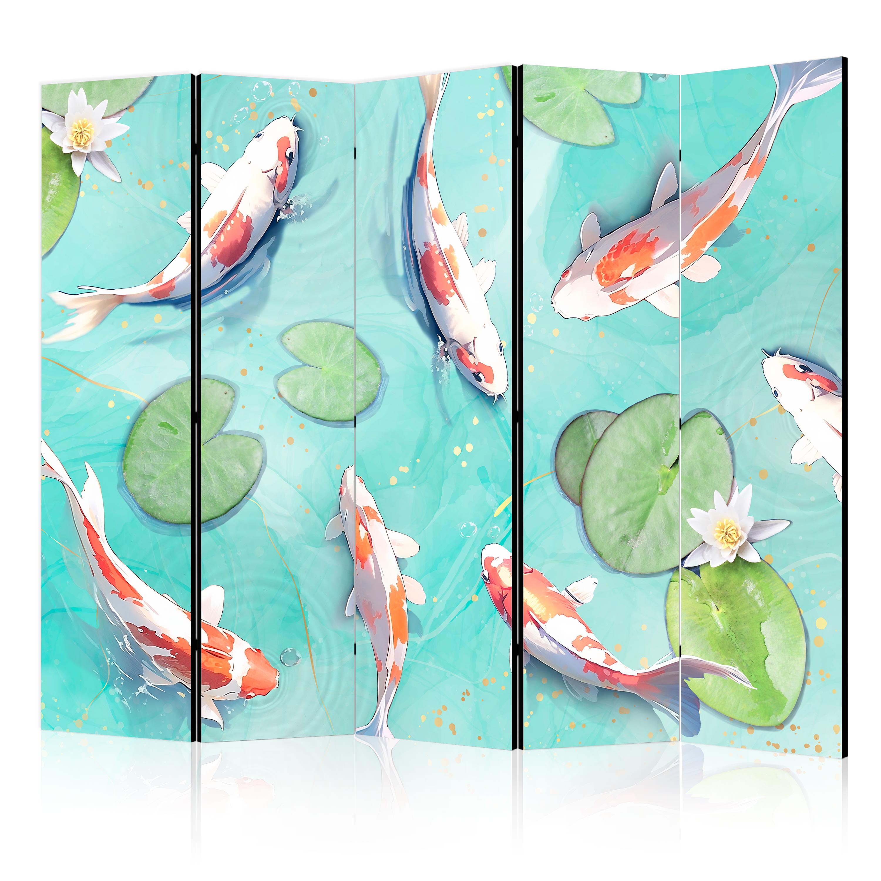 Paravent -poisson Koi Blanc-orange Avec Des Nénuphars 225x172