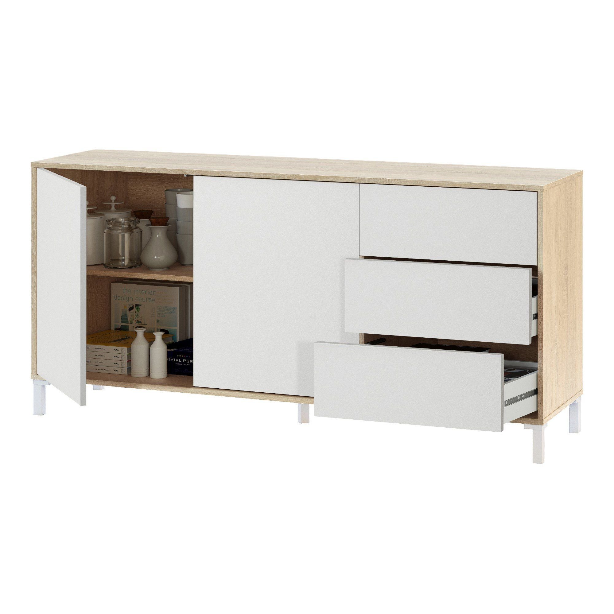 Buffet Effet Bois Beige, Blanc 154x41 Cm
