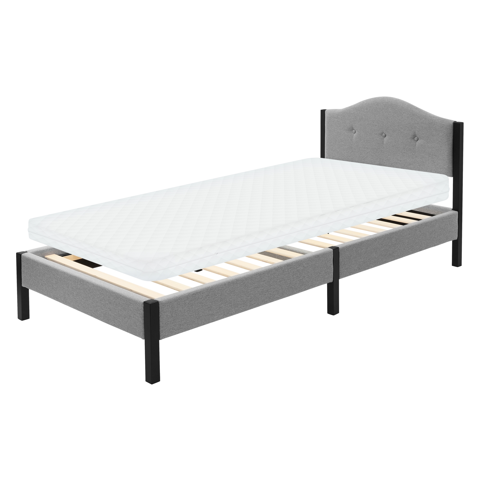 Ml-design Lit Rembourré 90x200cm Avec Matelas H10cm Gris Cadre De Lit Simple Avec Sommier À Lattes Et Têtière Capitonné En Tissu De Lin Structure Robuste En Acier Mobilier Pour Chambre À Coucher