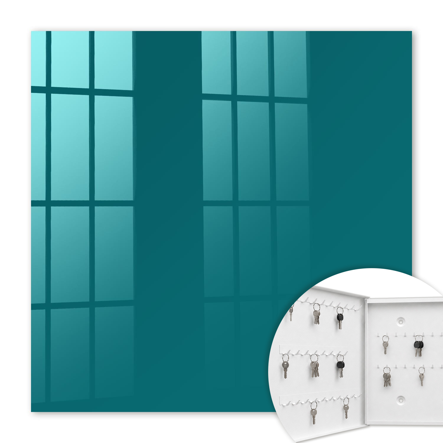Armoire À Clés - (30 Cm X 30 Cm) - Boîte À Clés Murale - Coffret De Rangement Pour Clés - Couleur Blanche - Ouverture Vers La Gauche - Pour Maison Et Bureau - Turquoise Foncé