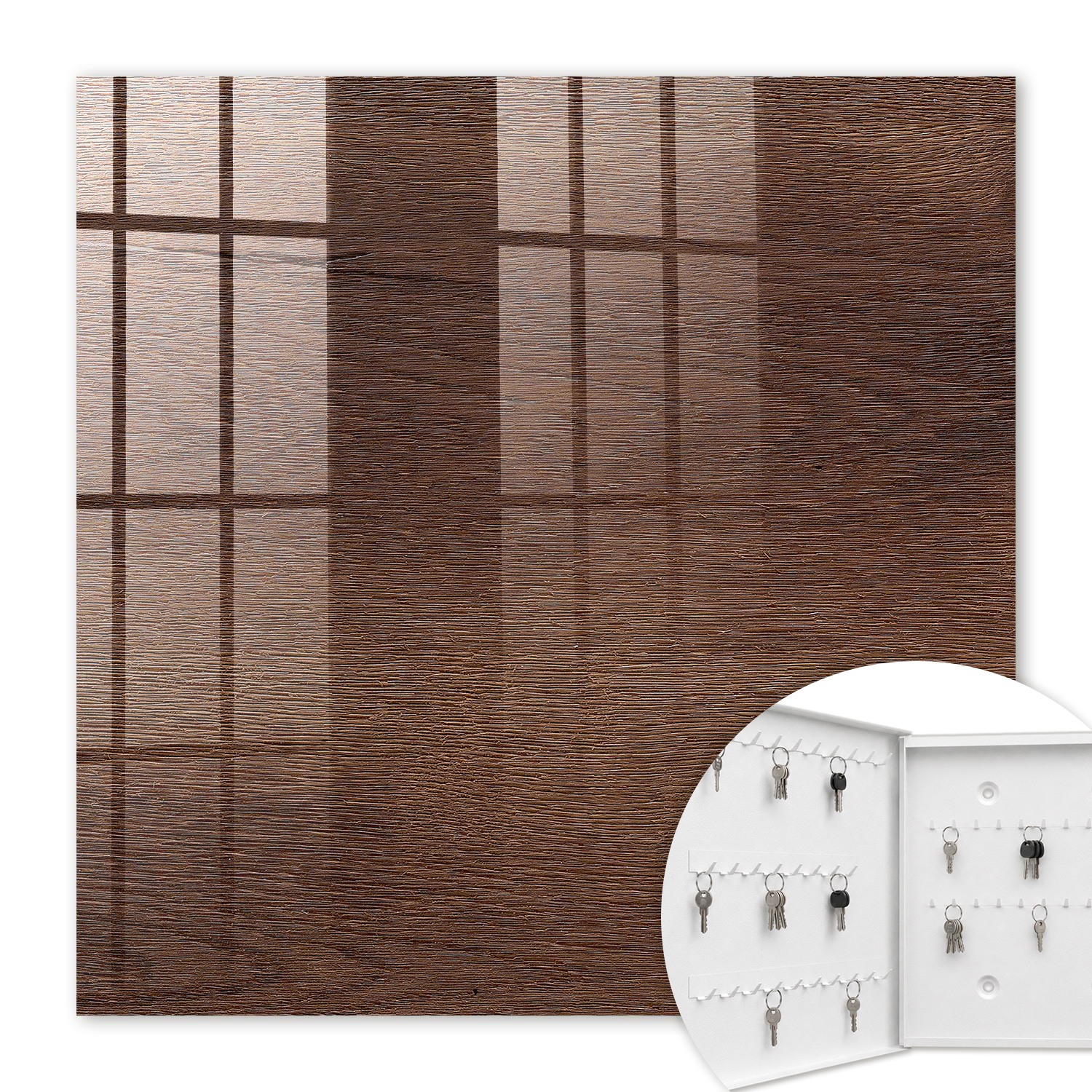 Armoire À Clés - (30 Cm X 30 Cm) - Boîte À Clés Murale - Coffret De Rangement Pour Clés - Couleur Blanche - Ouverture Vers La Gauche - Pour Maison Et Bureau - Bois Brun