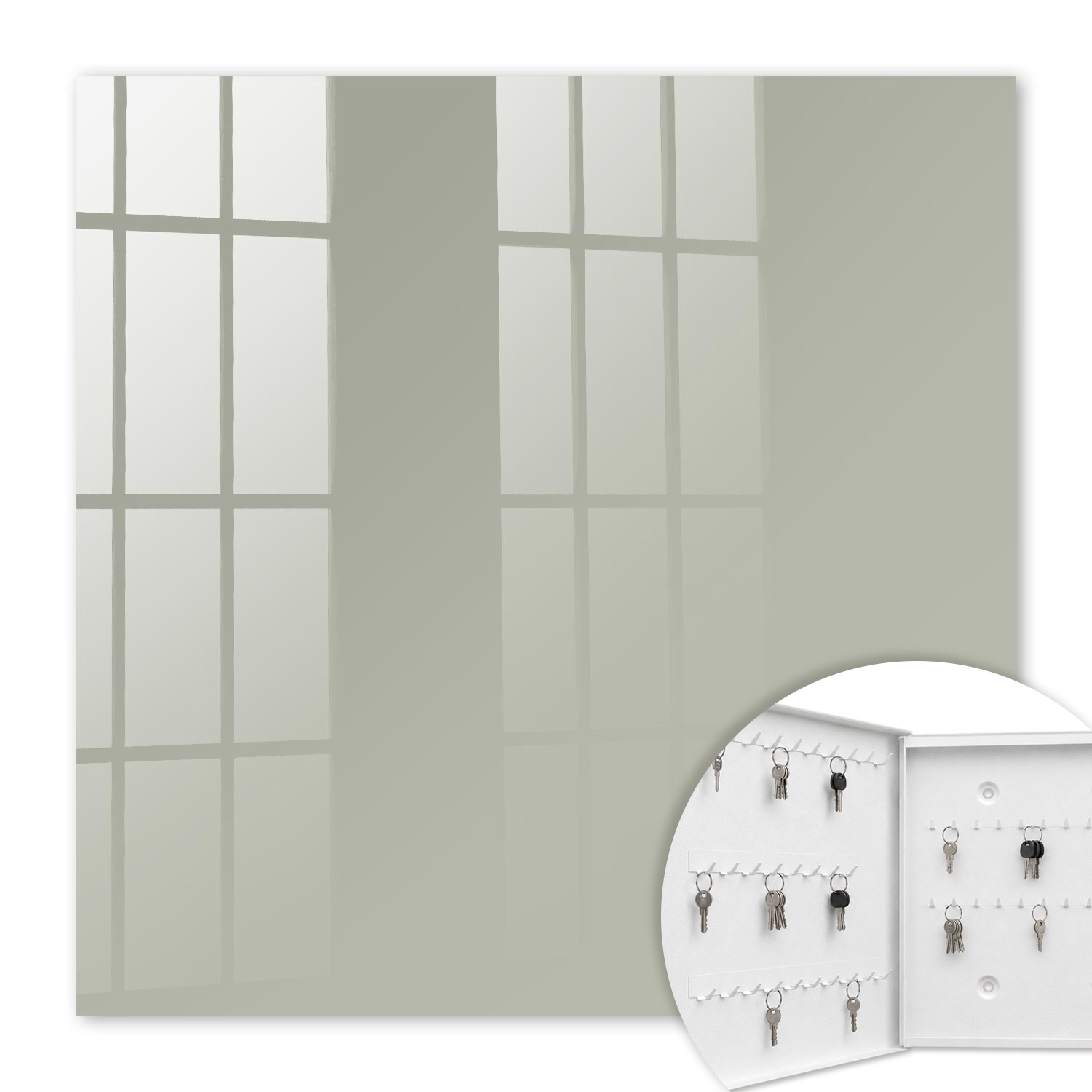 Armoire À Clés - (30 Cm X 30 Cm) - Boîte À Clés Murale - Coffret De Rangement Pour Clés - Couleur Blanche - Ouverture Vers La Gauche - Pour Maison Et Bureau - Gris Neutre