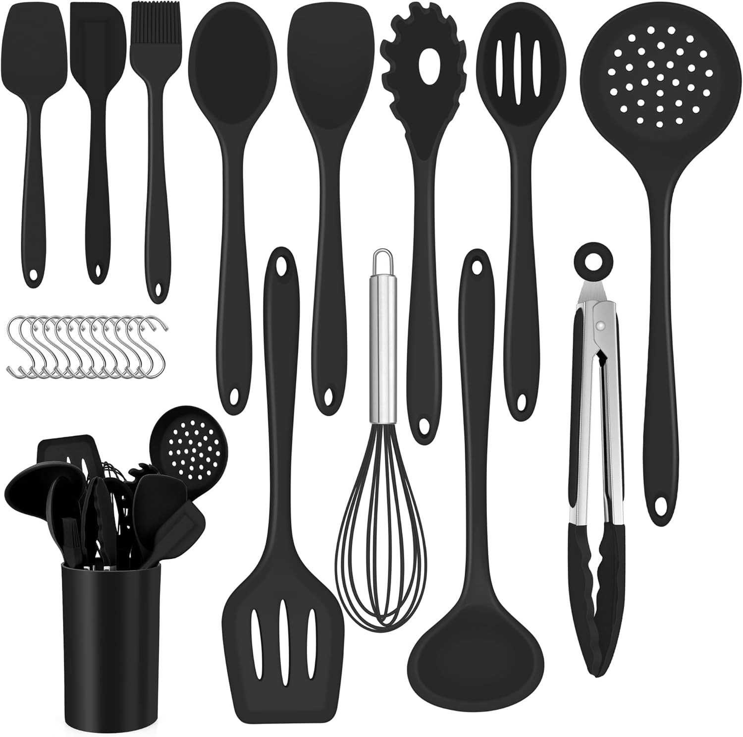 Lot De 25 Ustensiles De Cuisine En Silicone Anti-adhésifs Et Résistants À La Chaleur Noir