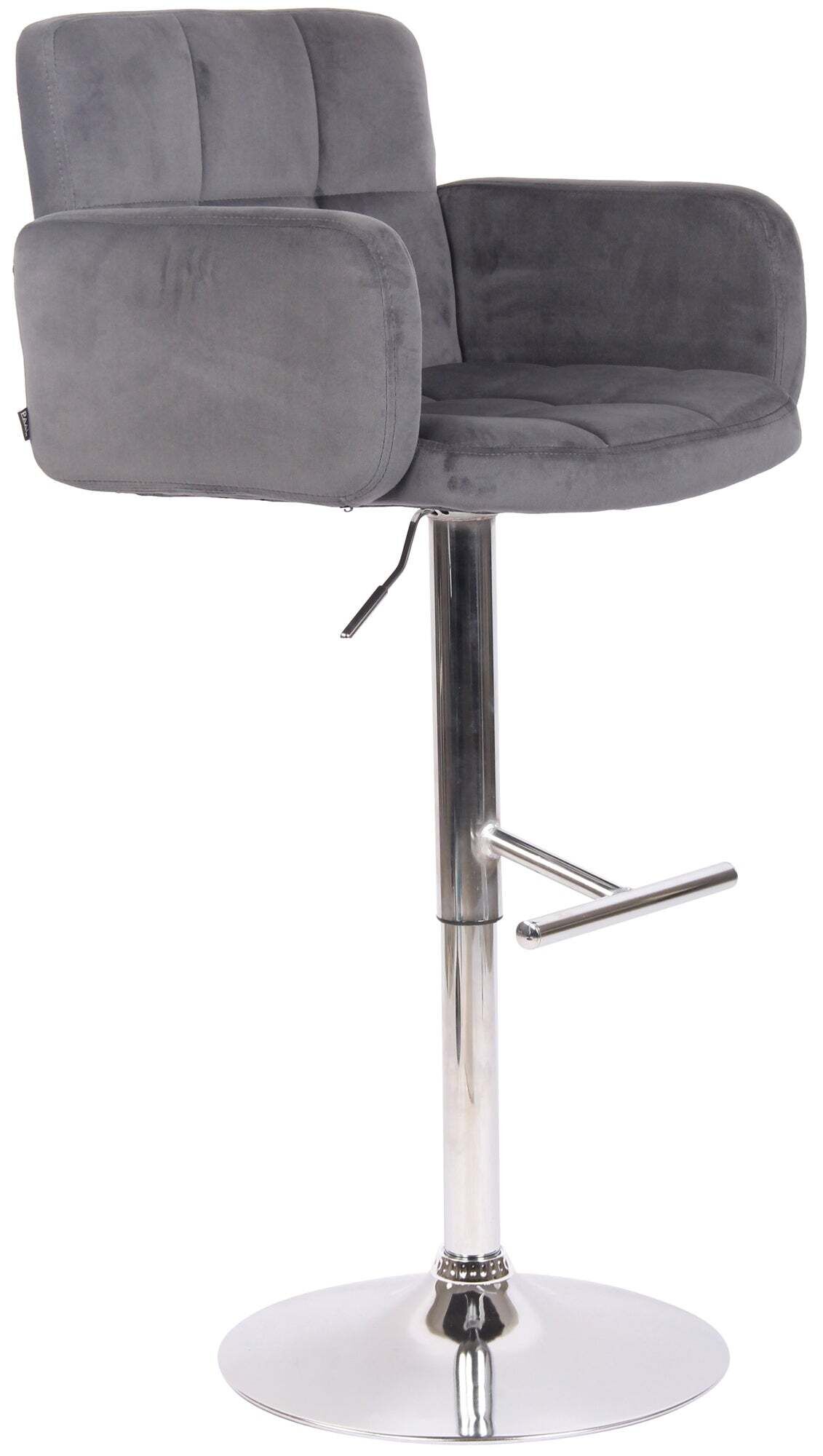 Tabouret De Bar Pivotant En Velours Gris Foncé Et Métal Chromé Avec Accoudoirs Repose-pieds Tdb10649
