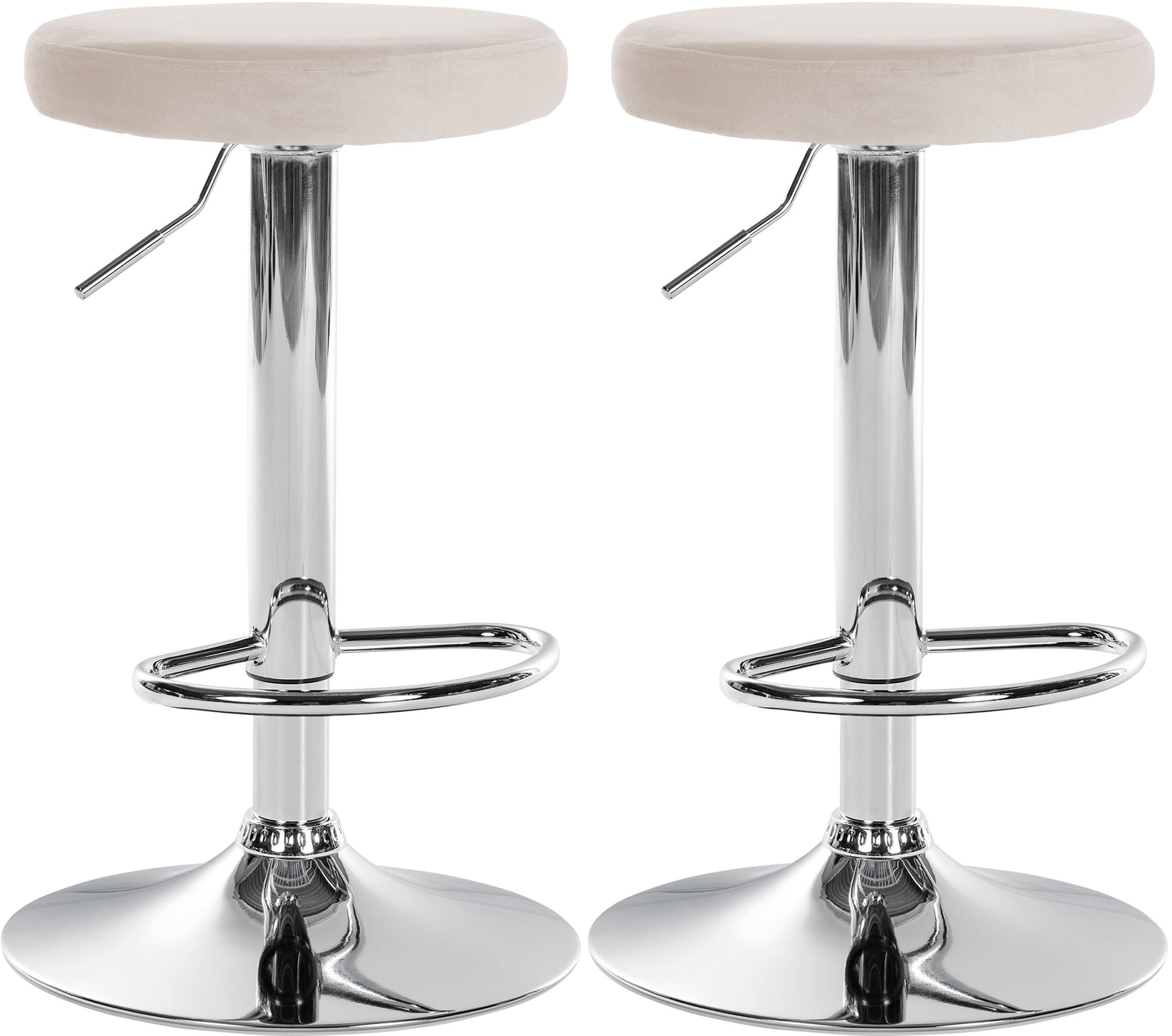Lot De 2 Tabourets De Bar Ponte Velours Chrome Crème