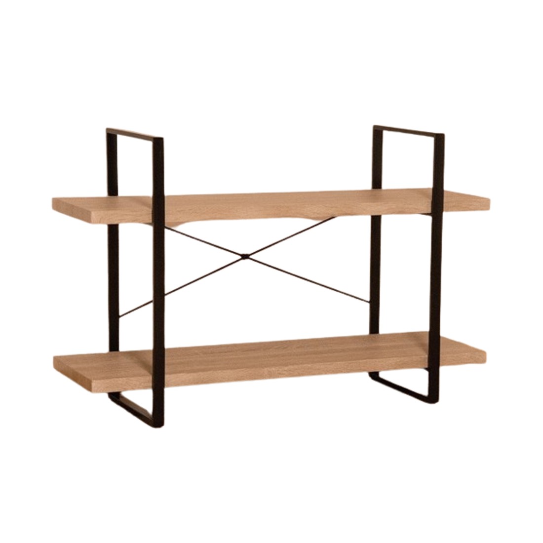 Meublorama - Tagère Industrielle Shelves - 2 Niveaux - Bois Et Métal - Design Loft Tendance