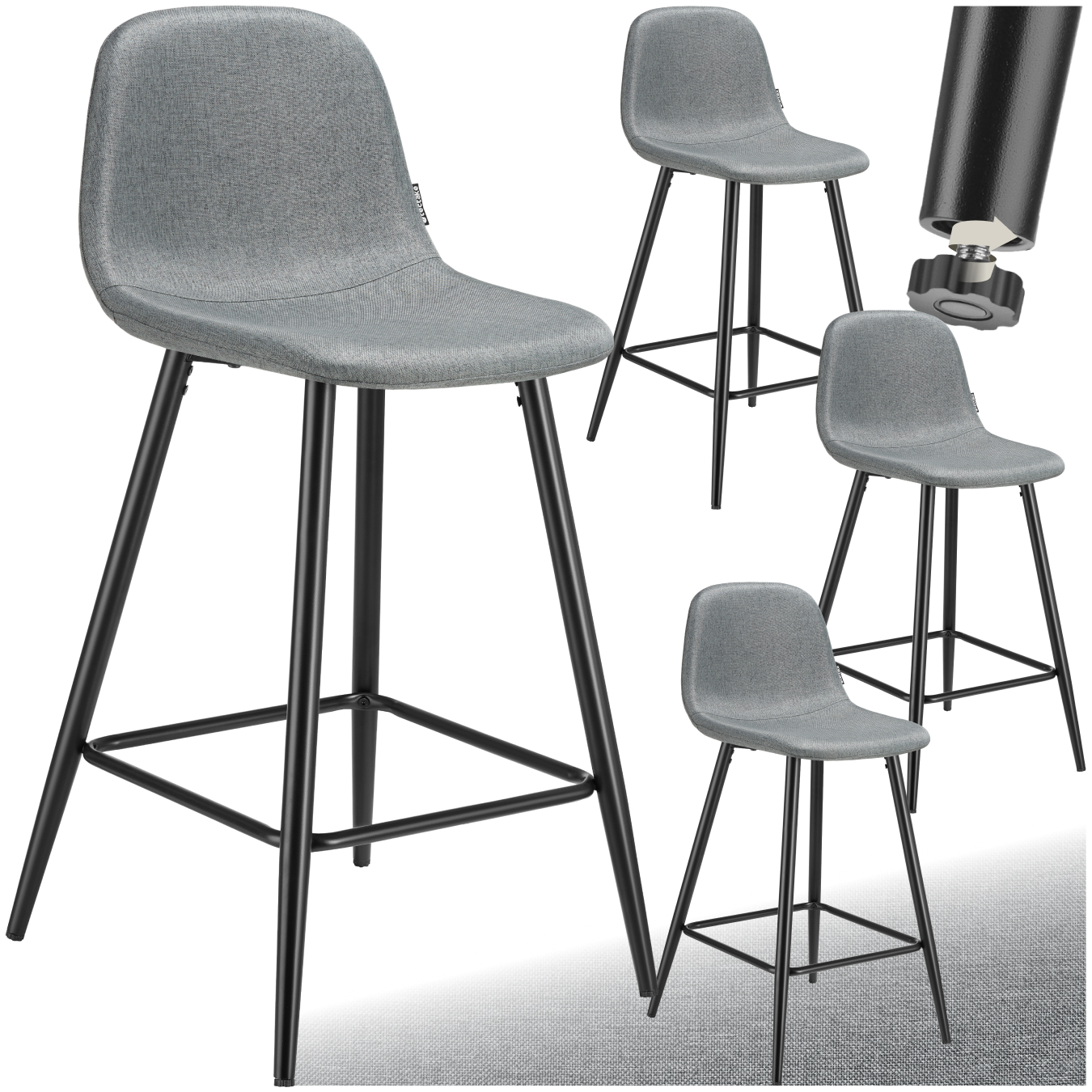 Lot 4 Chaises De Bar Rembourrées Avec Dossier Et Repose-pieds Gris