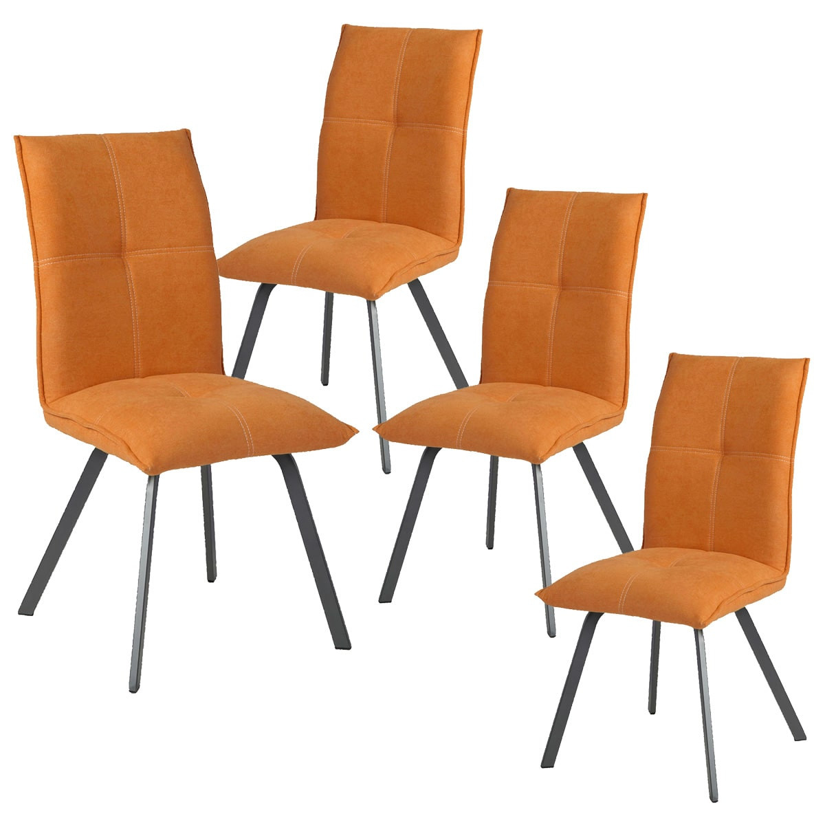 Bispo - Lot De 4 Chaises Tissu Coloris Orange