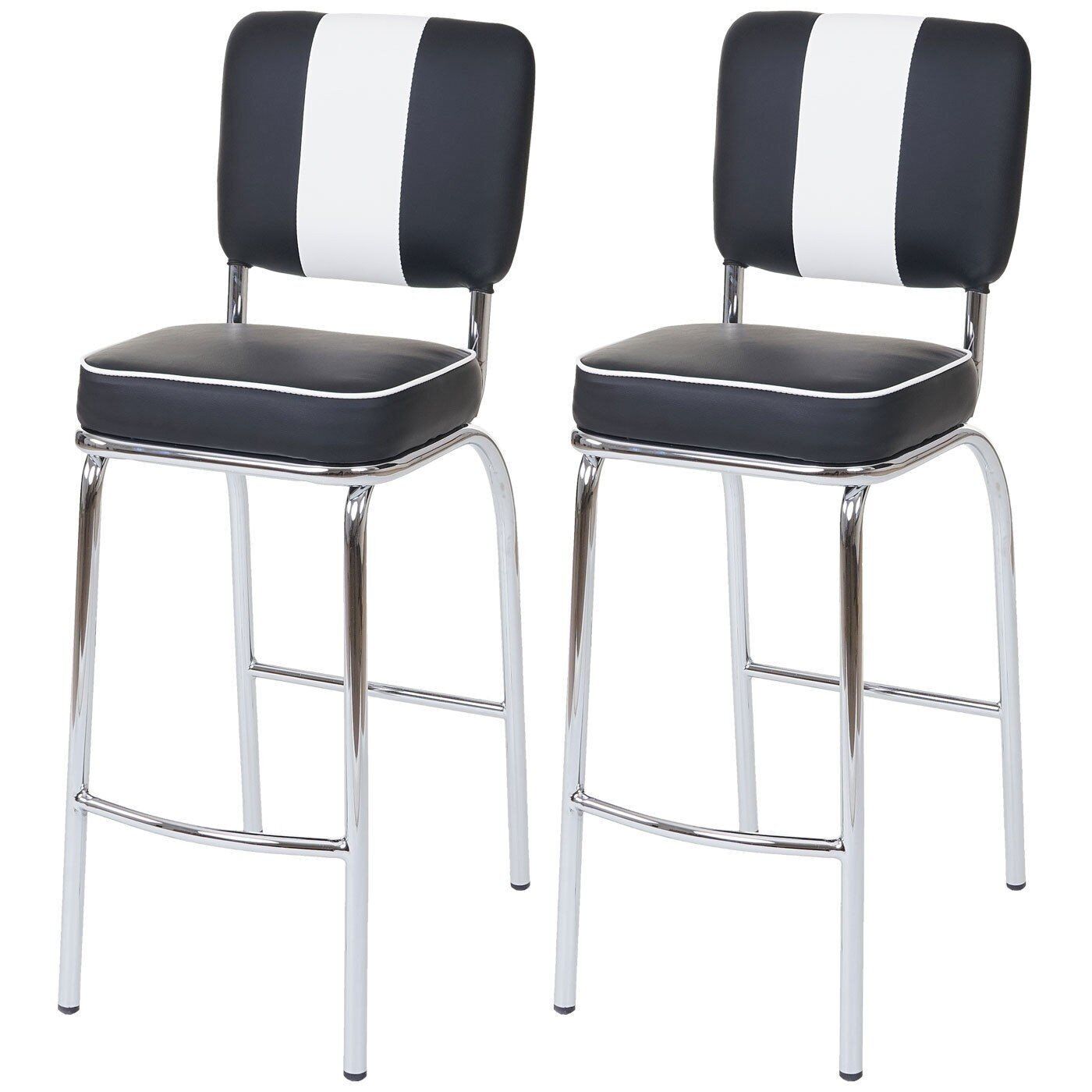 Set De 2 Tabourets De Bar En Synthétique Noir Et Blanc Et Métal Design Tdb04025