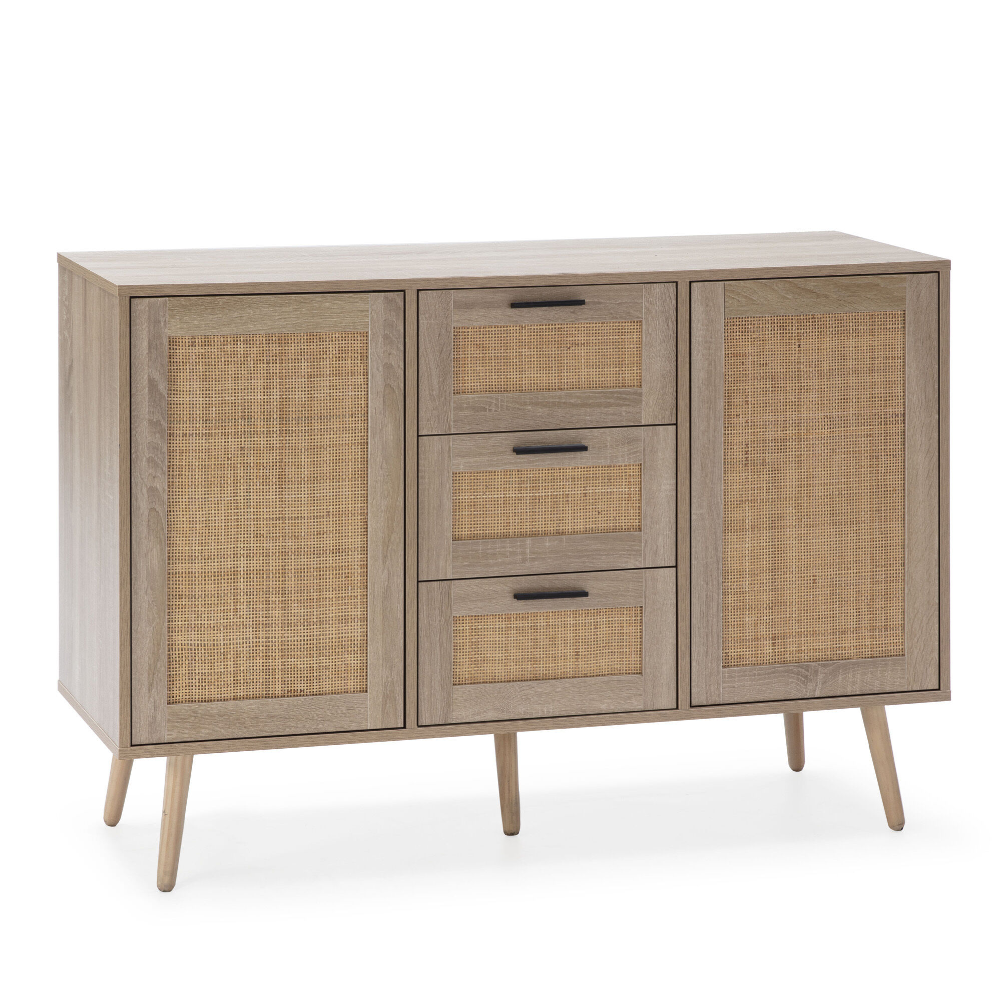 Buffet Dalia 3 Tiroirs Et 2 Portes Couleur Chêne, 120 Cm Longueur