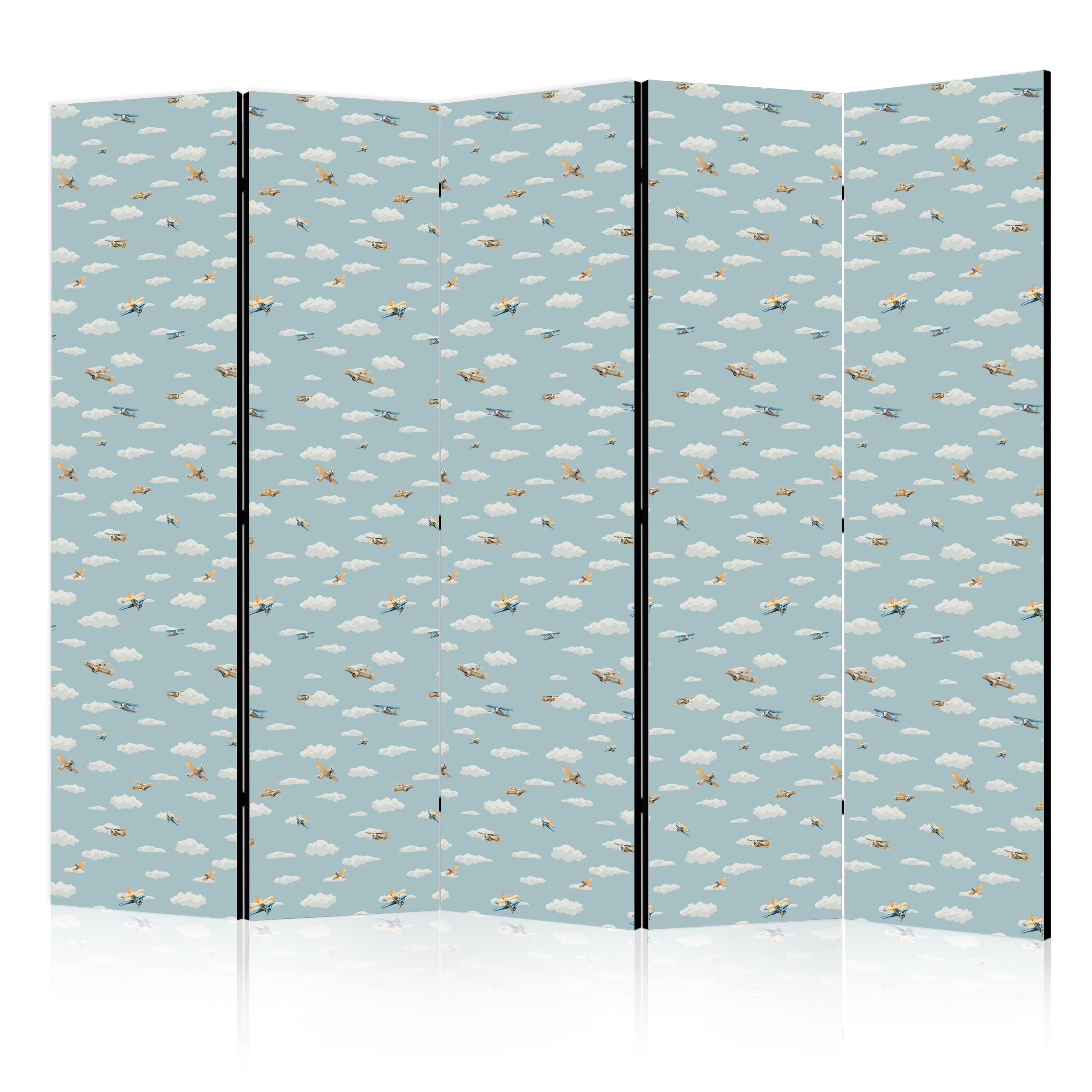 Paravent -avions Jaune-bleu Contre Un Ciel Bleu 225x172
