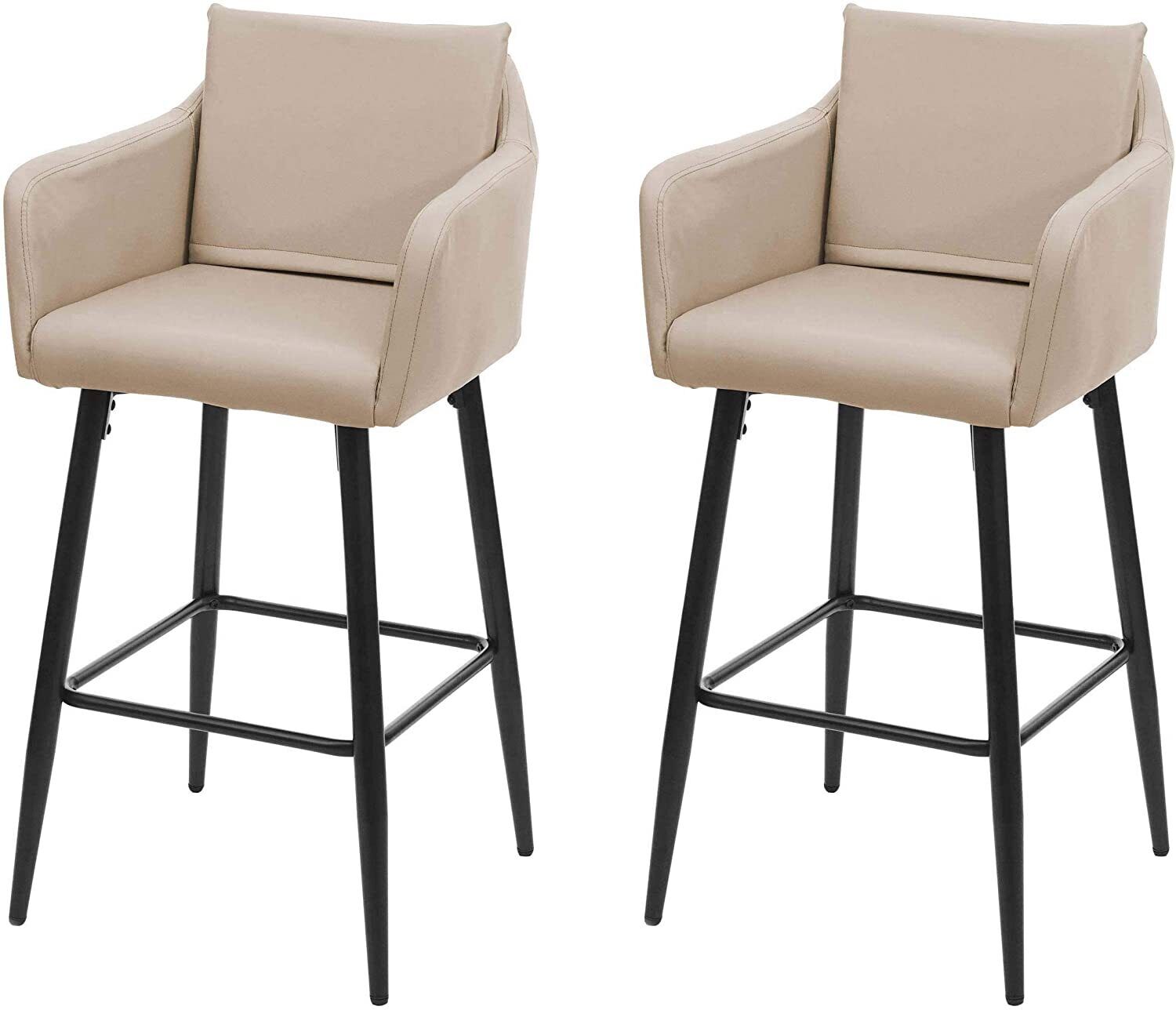 Lot De 2 Tabourets De Bar Avec Repose-pieds En Synthétique Taupe Et Métal Noir Tdb04064