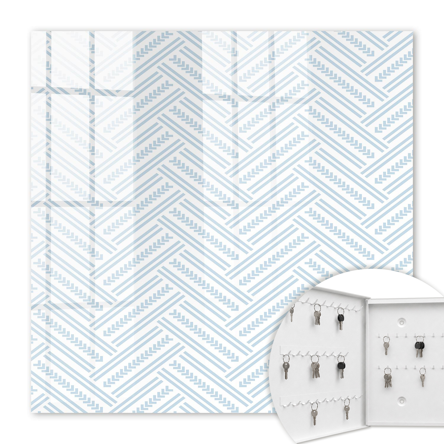 Armoire À Clés - (30 Cm X 30 Cm) - Boîte À Clés Murale - Coffret De Rangement Pour Clés - Couleur Blanche - Ouverture Vers La Gauche - Pour Maison Et Bureau - Chevrons Subtils