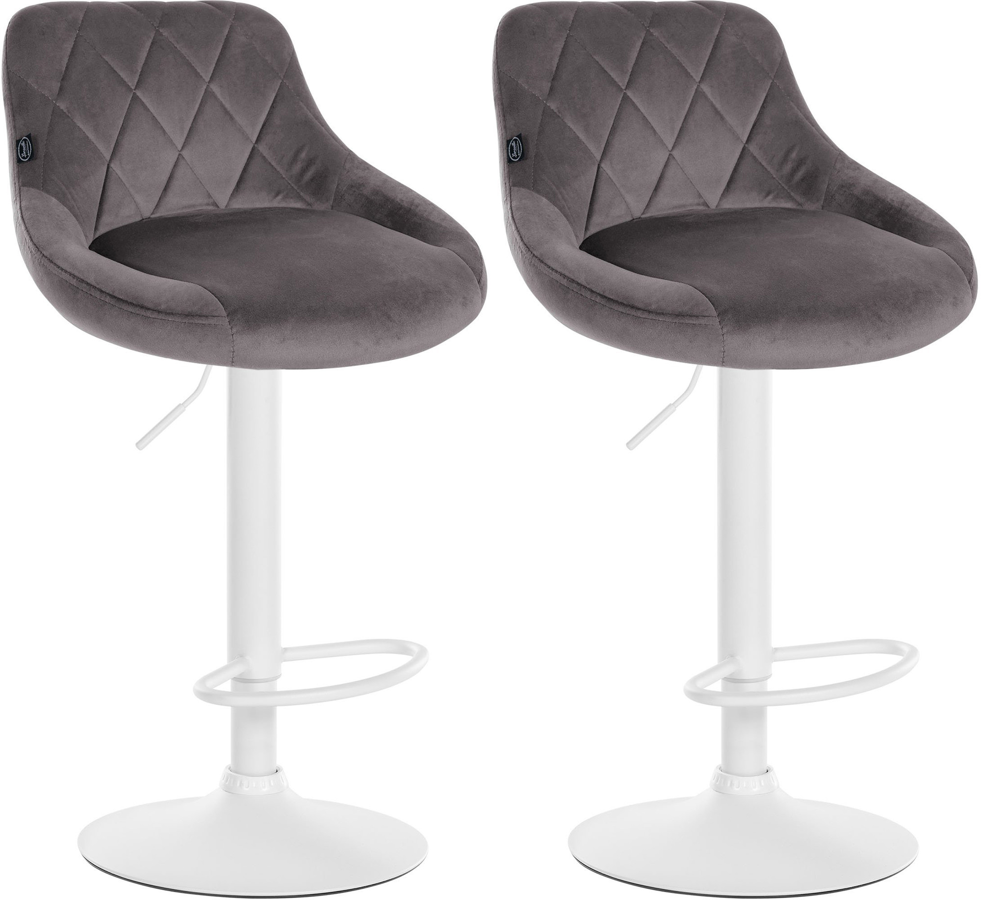 Lot De 2 Tabourets De Bar Lazio Velours Blanc Gris