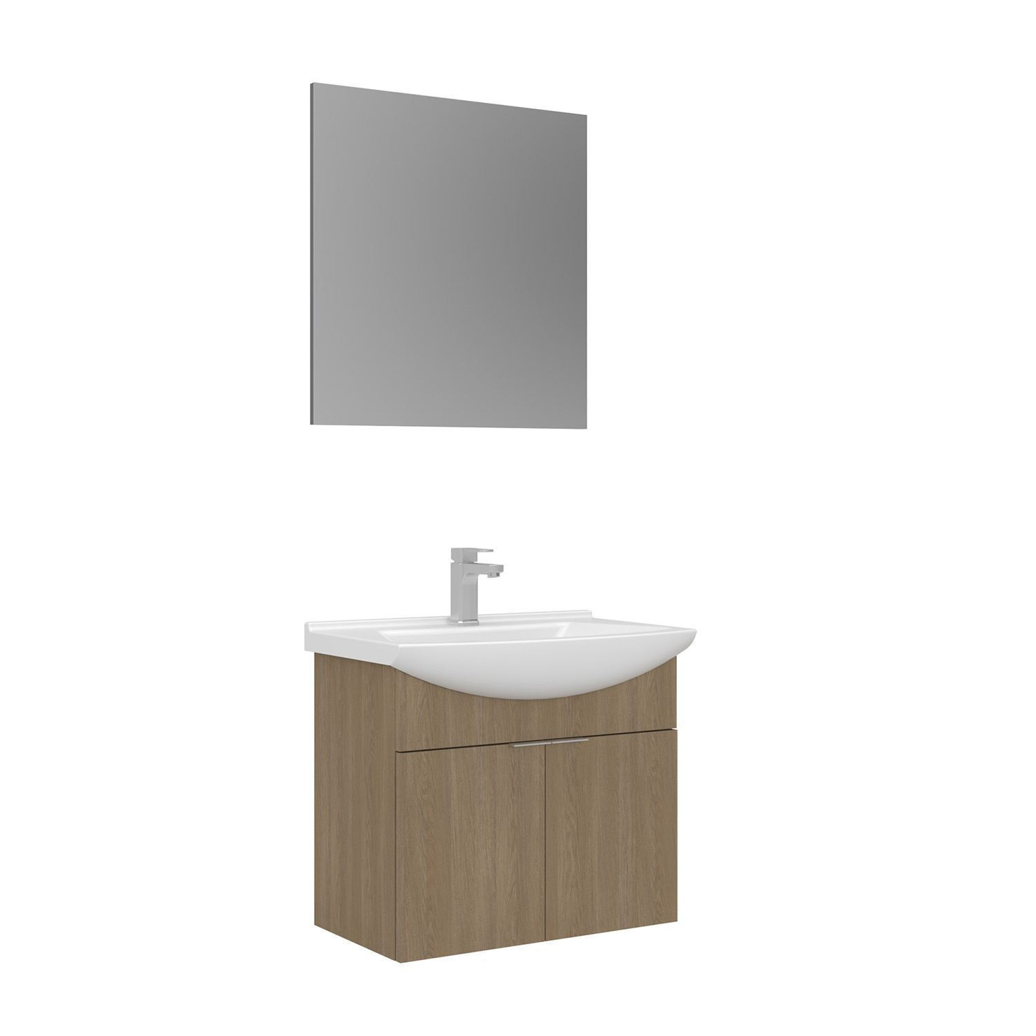 Meuble Avec Simple Vasque Et Miroir "purus 65" - 65 X 50 X 58 Cm - Oak