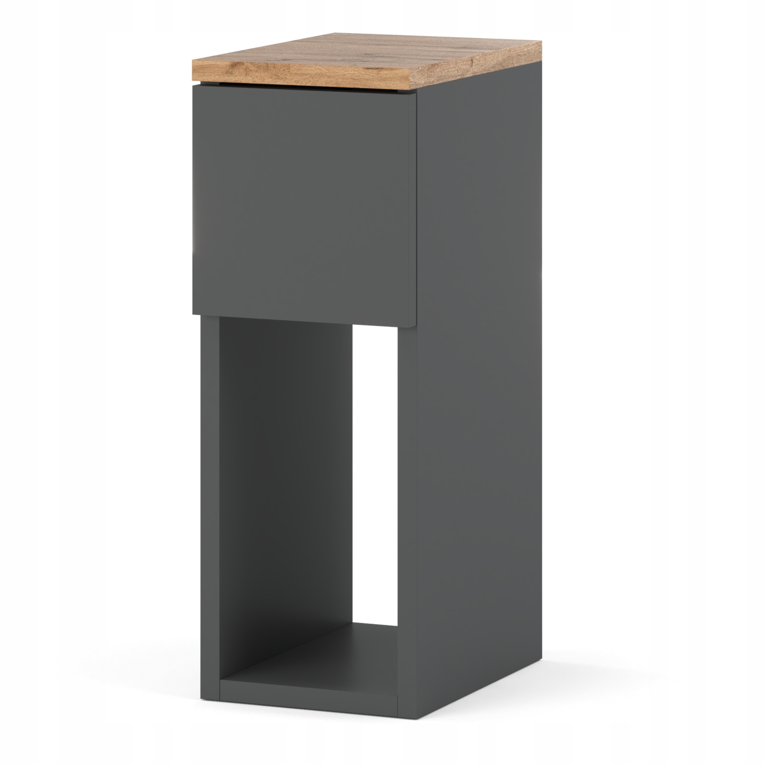 Table De Chevet Étroite Grise / Chêne Wotan 20 Cm, Style Loft, Table De Nuit Pour Chambre