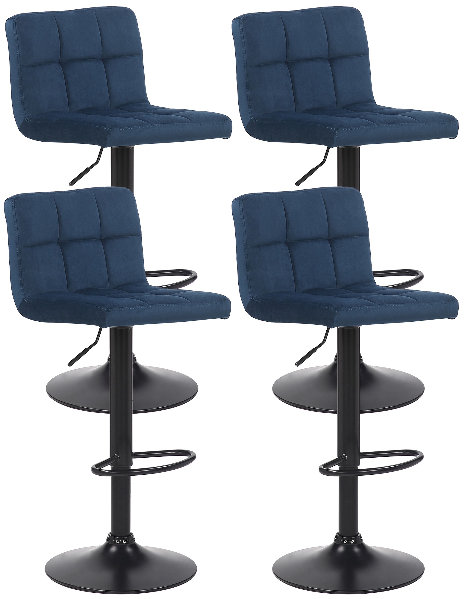Lot De 4 Tabourets De Bar Feni Velours Bleu