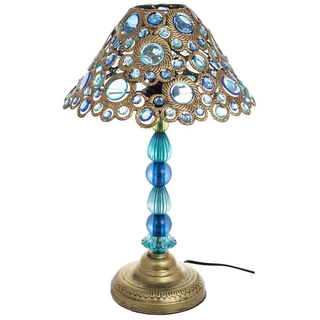 Lampe En Métal Bleu Avec Verre Acrylique Coloré 30x47.5h Cm