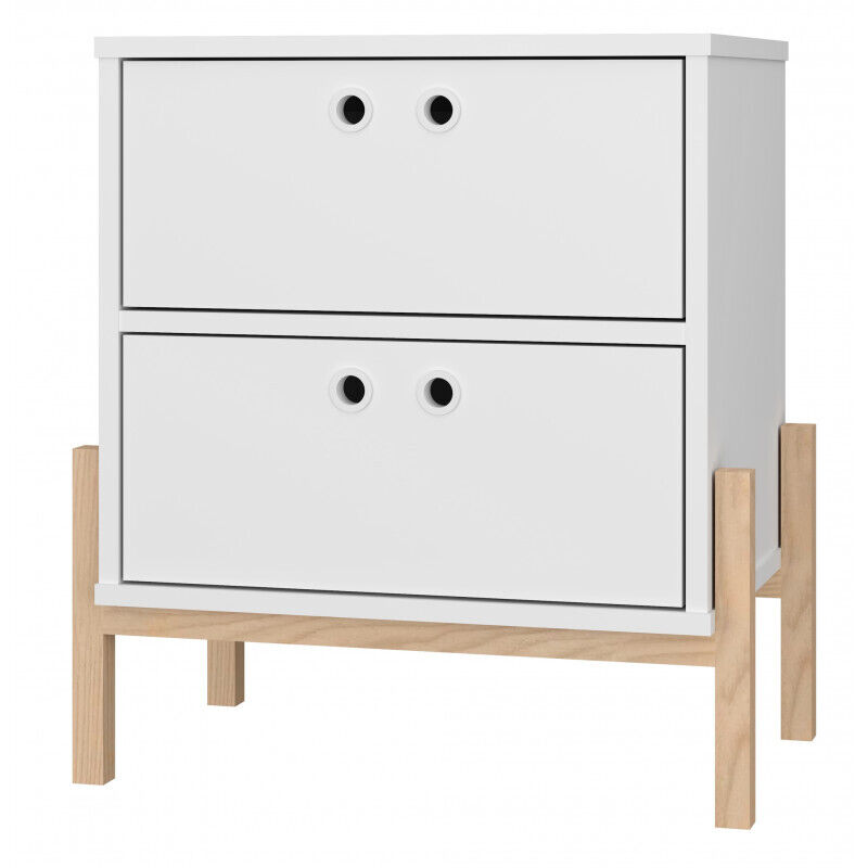 Chevet Beaux Meubles Pas Chers Corner 2 Tiroirs Blanc 50 X 54,5 X 35 Cm Pin Massif
