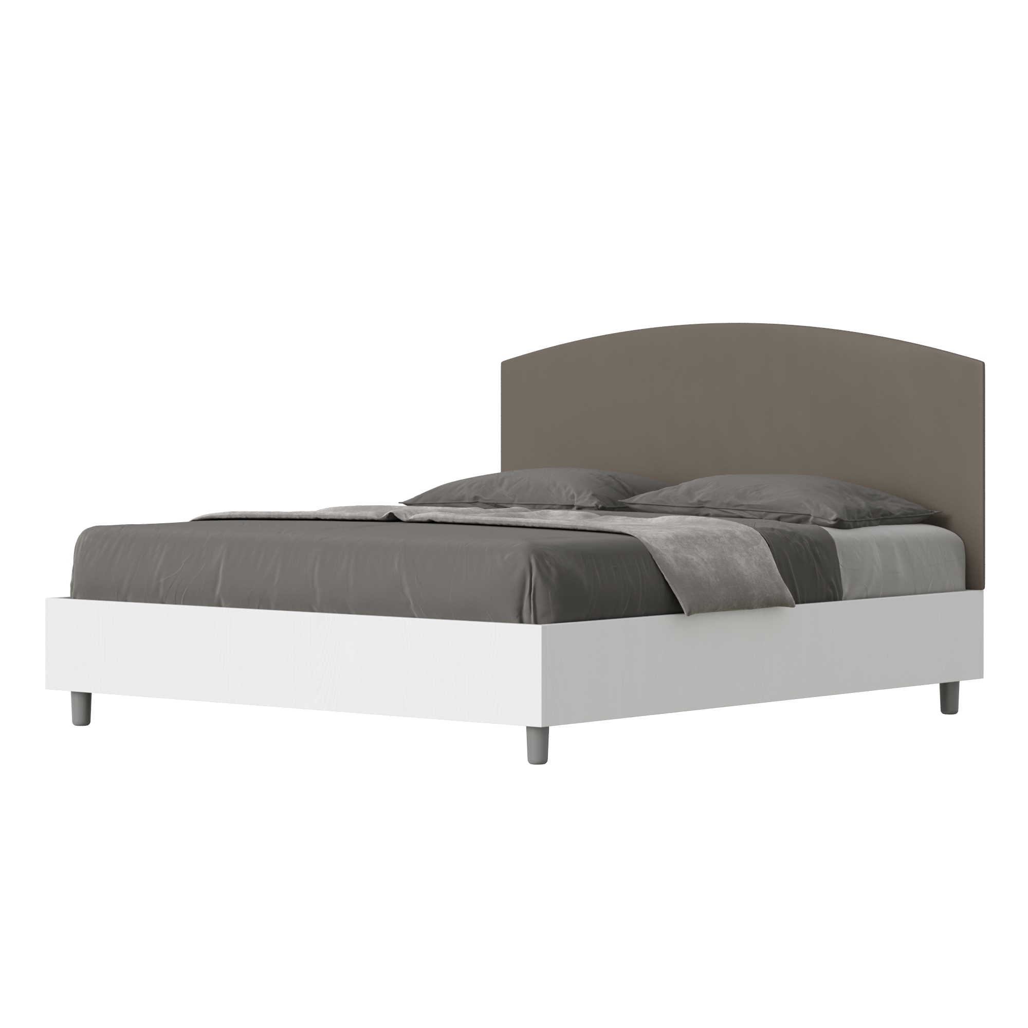 Lit Sans Sommier 160x190 Structure Frêne Blanc Tête De Lit Similicuir Cappuccino Antilia
