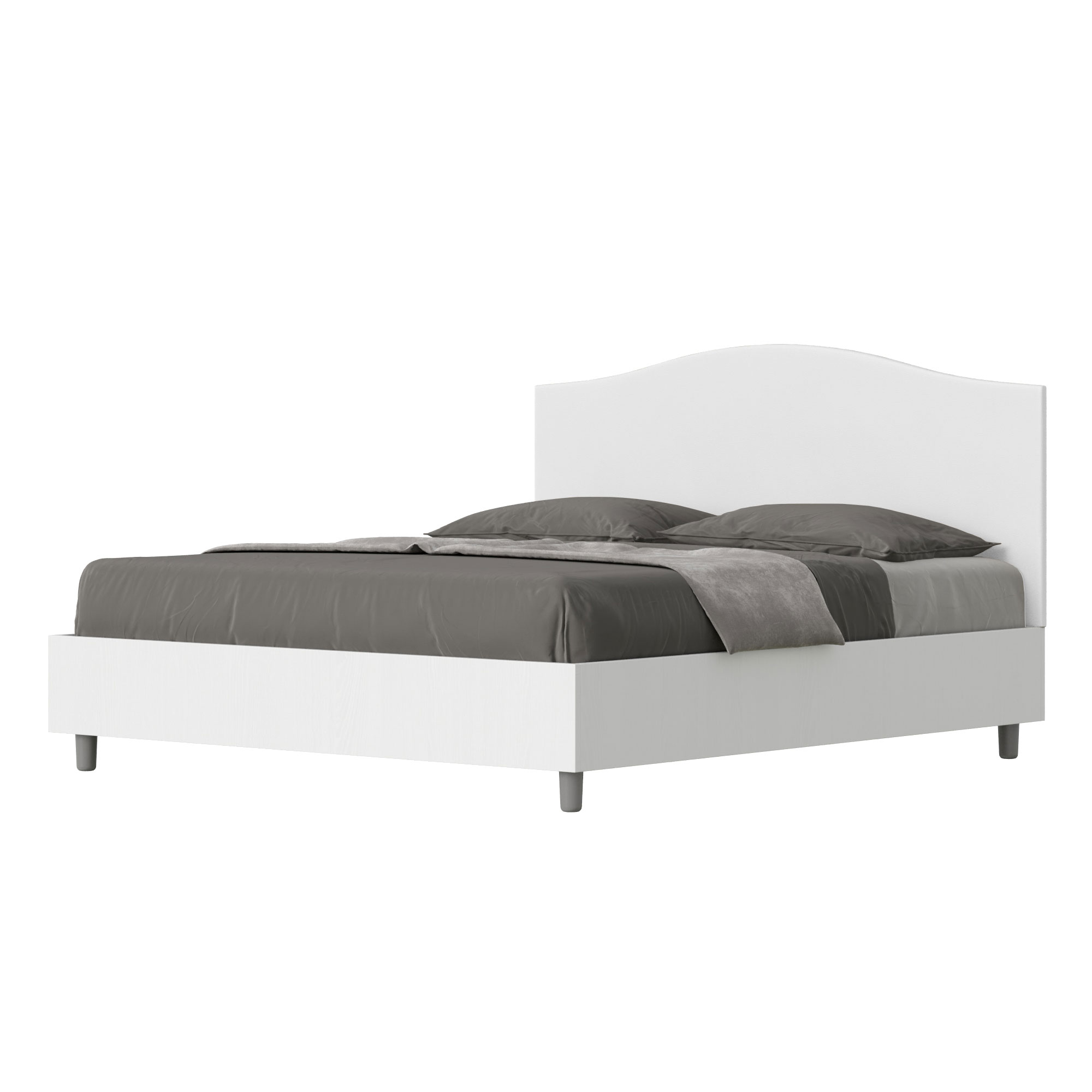 Lit Sans Sommier 160x190 Structure Frêne Blanc Tête De Lit Similicuir Blanc Grace