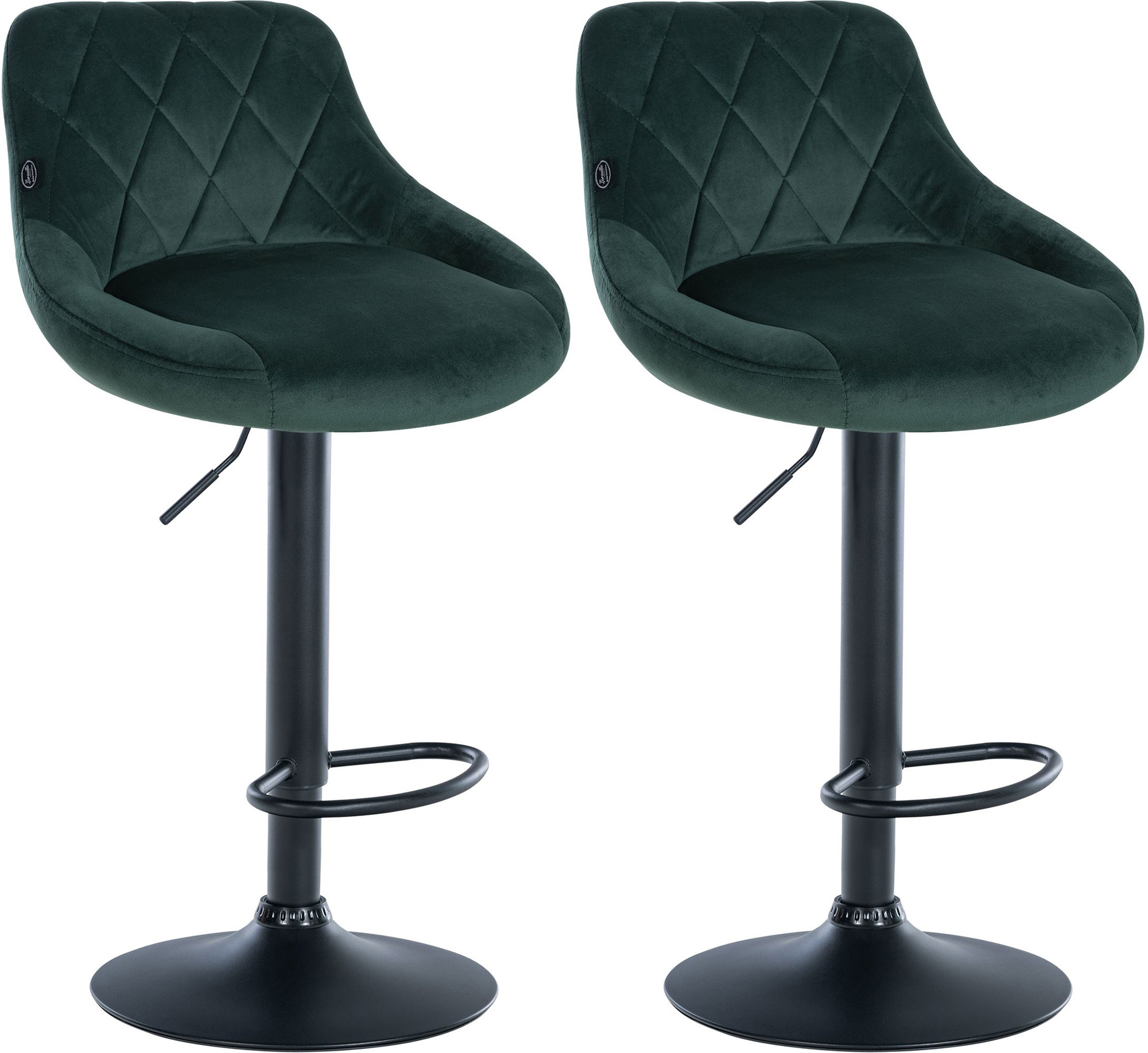 Lot De 2 Tabourets De Bar Lazio Velours Noir Vert Foncé
