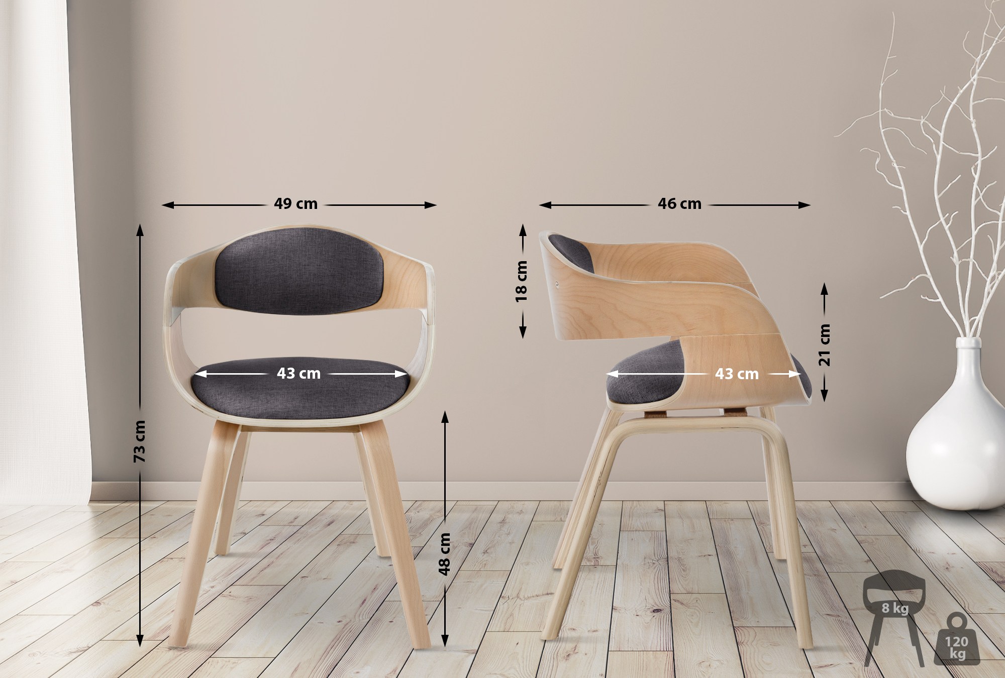 Chaise Visiteur Kingston Tissu Naturel/gris Clair