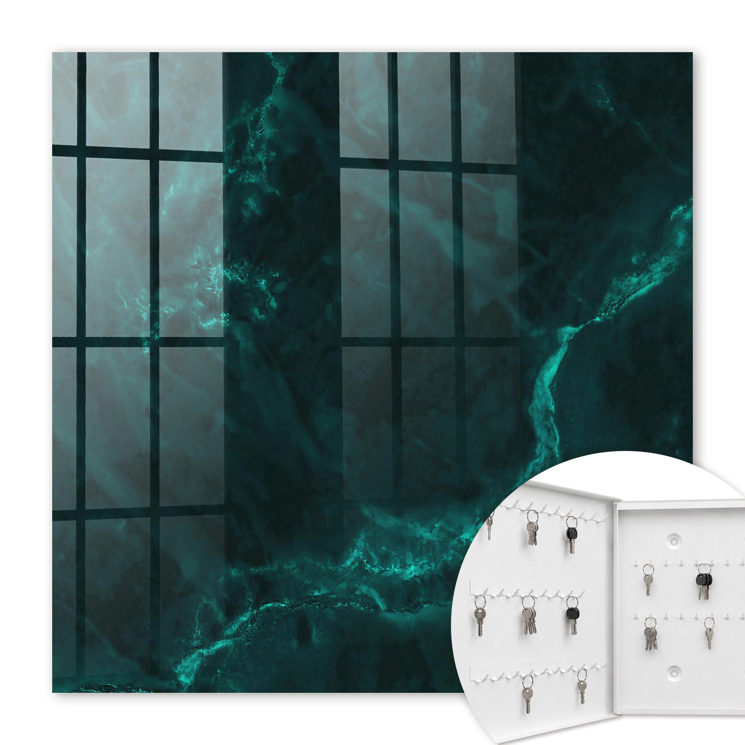 Armoire À Clés - (30 Cm X 30 Cm) - Boîte À Clés Murale - Coffret De Rangement Pour Clés - Couleur Blanche - Ouverture Vers La Gauche - Pour Maison Et Bureau - Profondeur Verte