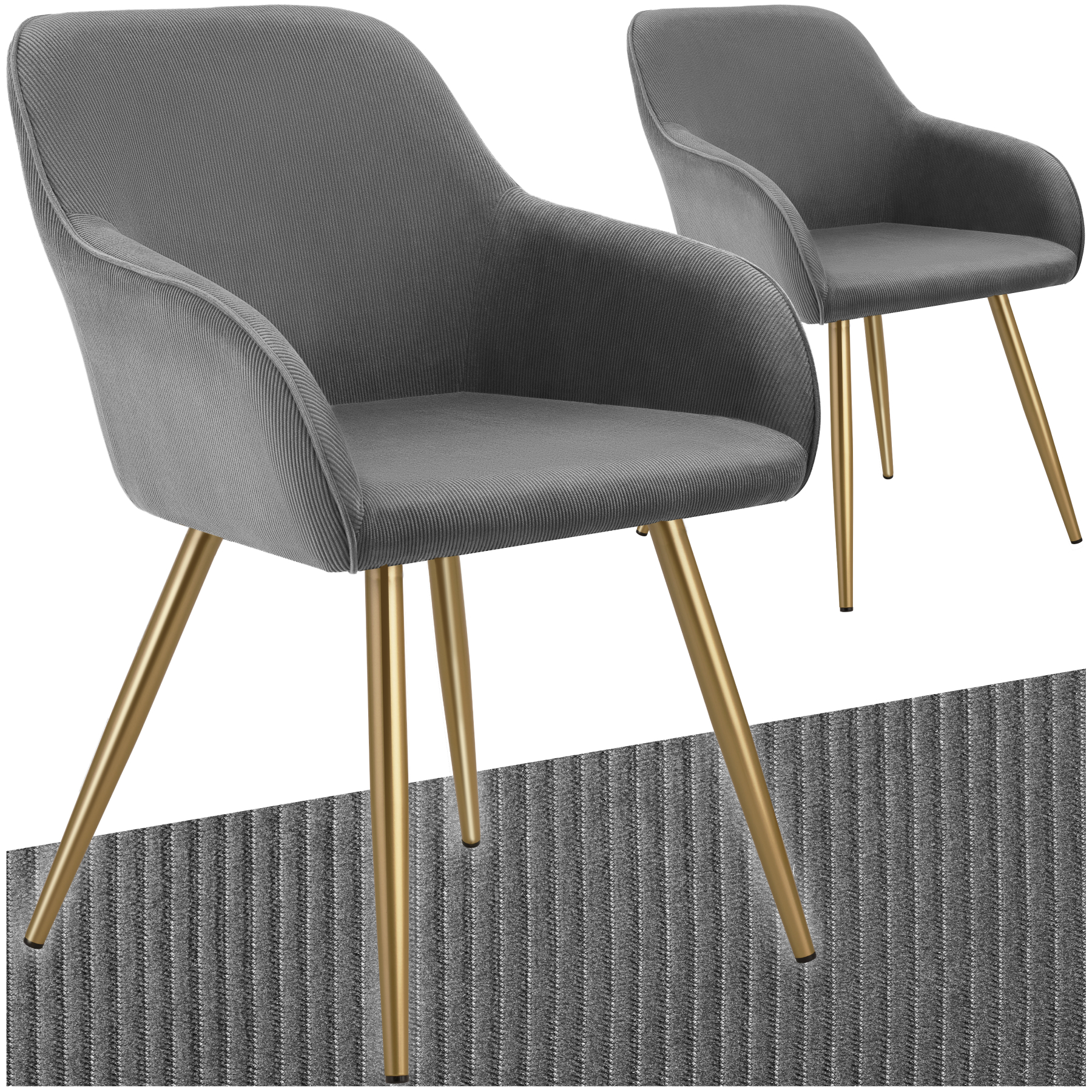 Lot De 2 Chaises En Velours Côtelé Forme Ergonomique Gris/or
