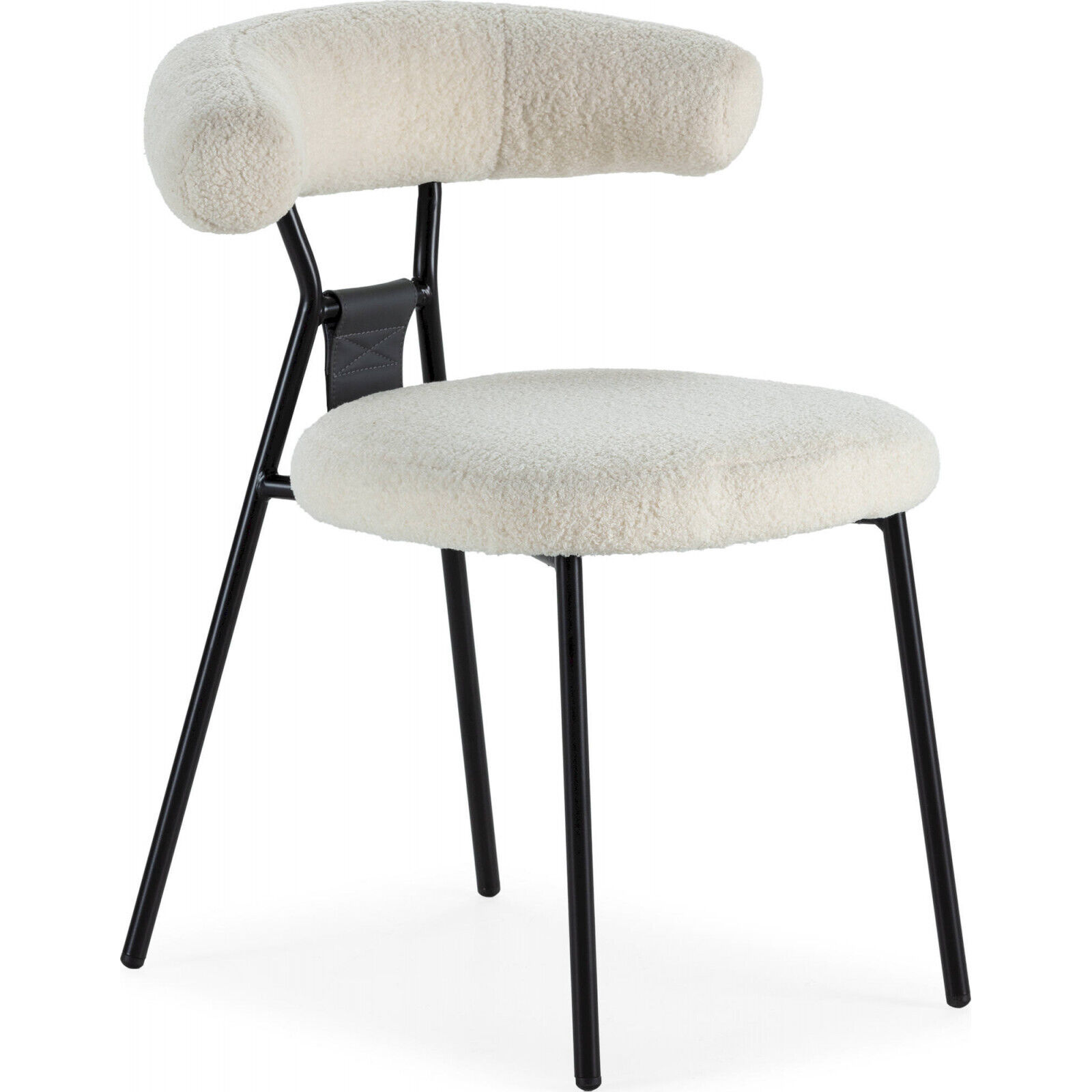 Chaise Élégante Tissu Doux Et Pieds Métal - Blanc Crème Et Métal Noir