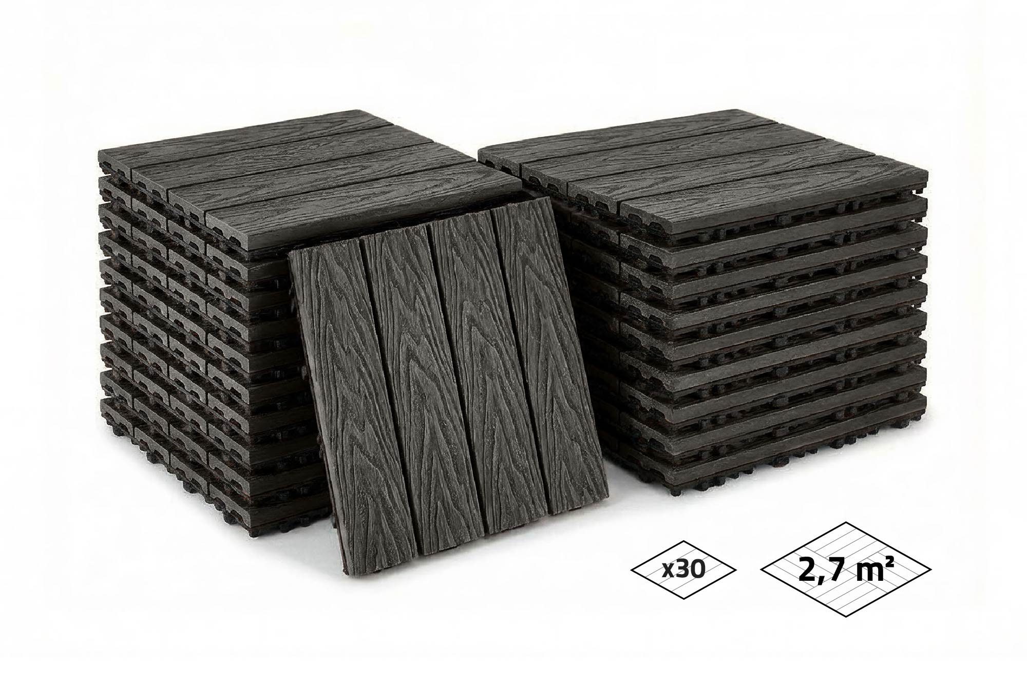 Casanoov Lot De 30 Dalles Clipsables Terrasse En Composite Jura Effet Bois Gris 30x30 Cm