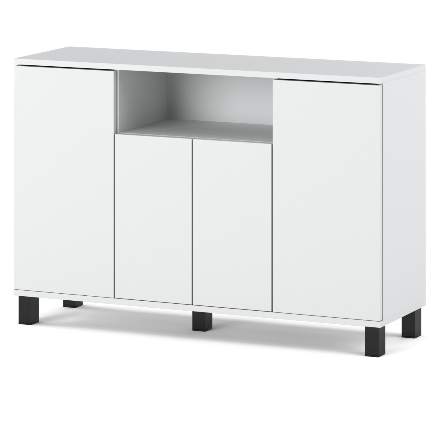 Commode Blanche 120 Cm 4 Portes - Meuble Tv Moderne Pour Salon Et Chambre - Buffet De Rangement Design