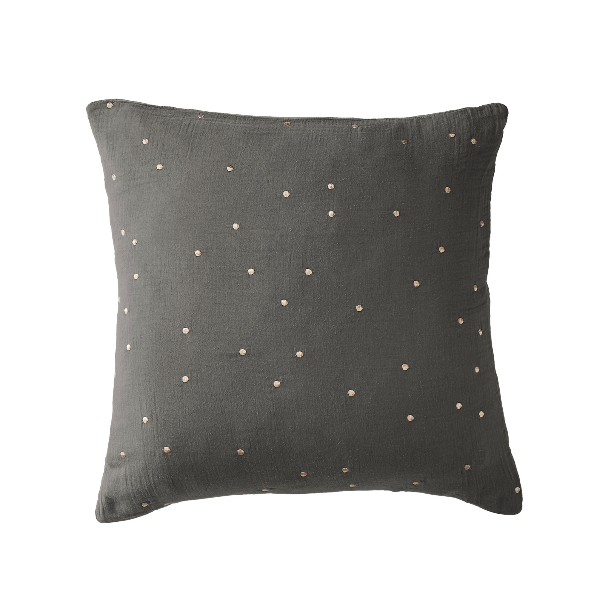 Taie D'oreiller 60x60 Cm Gaze De Coton À Pois Brodés Granit