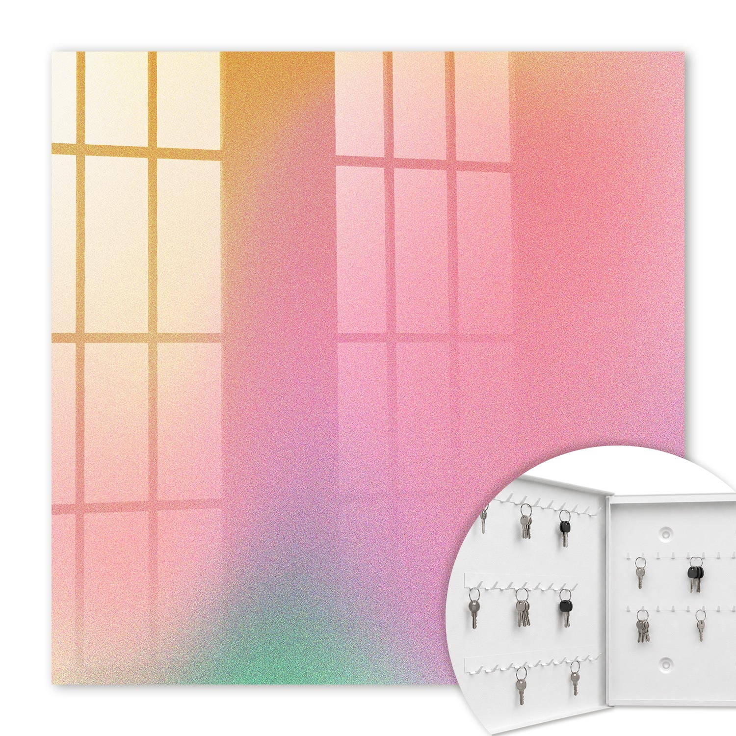 Armoire À Clés - (30 Cm X 30 Cm) - Boîte À Clés Murale - Coffret De Rangement Pour Clés - Couleur Blanche - Ouverture Vers La Gauche - Pour Maison Et Bureau - Dégradé Coloré