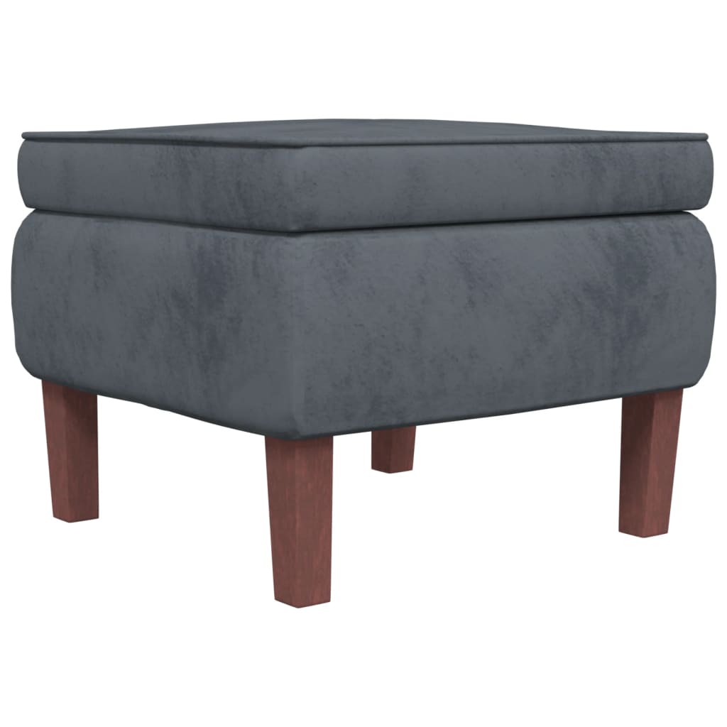 Tabouret Assise Repose-pieds Avec Pieds En Bois Et Velours Gris Foncé Dec026305